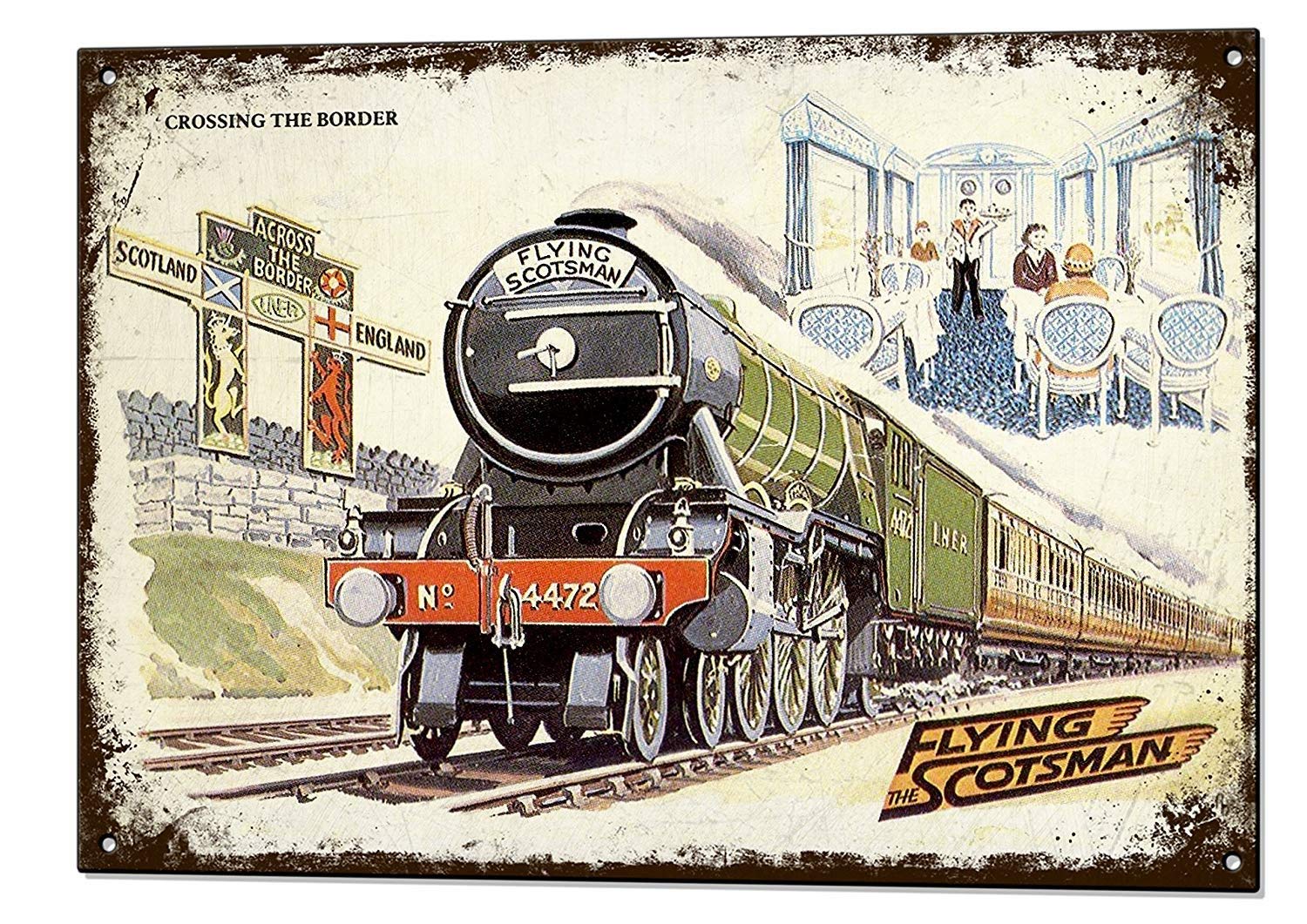 DOGT Metal tin sign 8x12 inches Flying Scotsman Train Vintage Metal Sign Retro Tin Plaque Advert