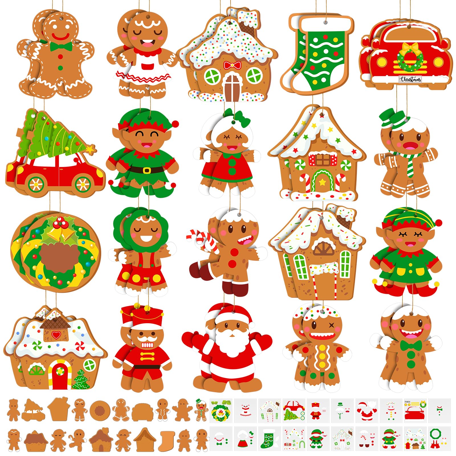 Cholemy 60 Pack Christmas Gingerbread Crafts for Kids Make Your Own Character Kit Gingerbread Man Ornaments Christmas Craft Kits Christmas Tree Decor