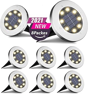 ソーラーグラウンドライト 暖色系 電球色 埋め込み式 ガーデニング ip65防水 ステンレス鋼+プラスチック素材 ガーデン、庭、芝生、公園、玄関先、歩道に適う アウトドア用ライト 8個セット