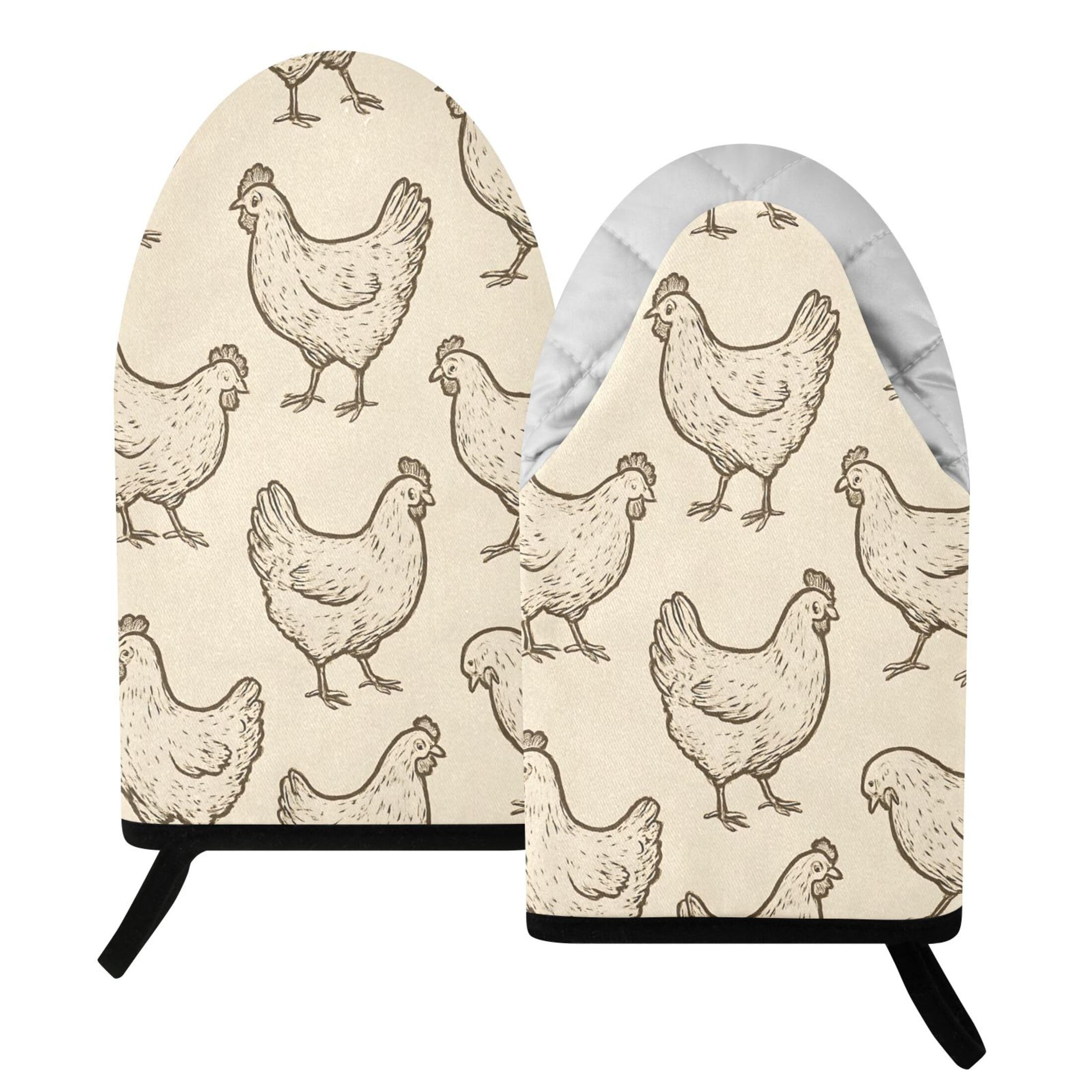 Kutsu Chicken Pattern Oven Mitts for Kitchen, Heat Resistant Cotton Oven Gloves for BBQ Baking Cooking, Breathable Kitchen Essentials, 2 pcs