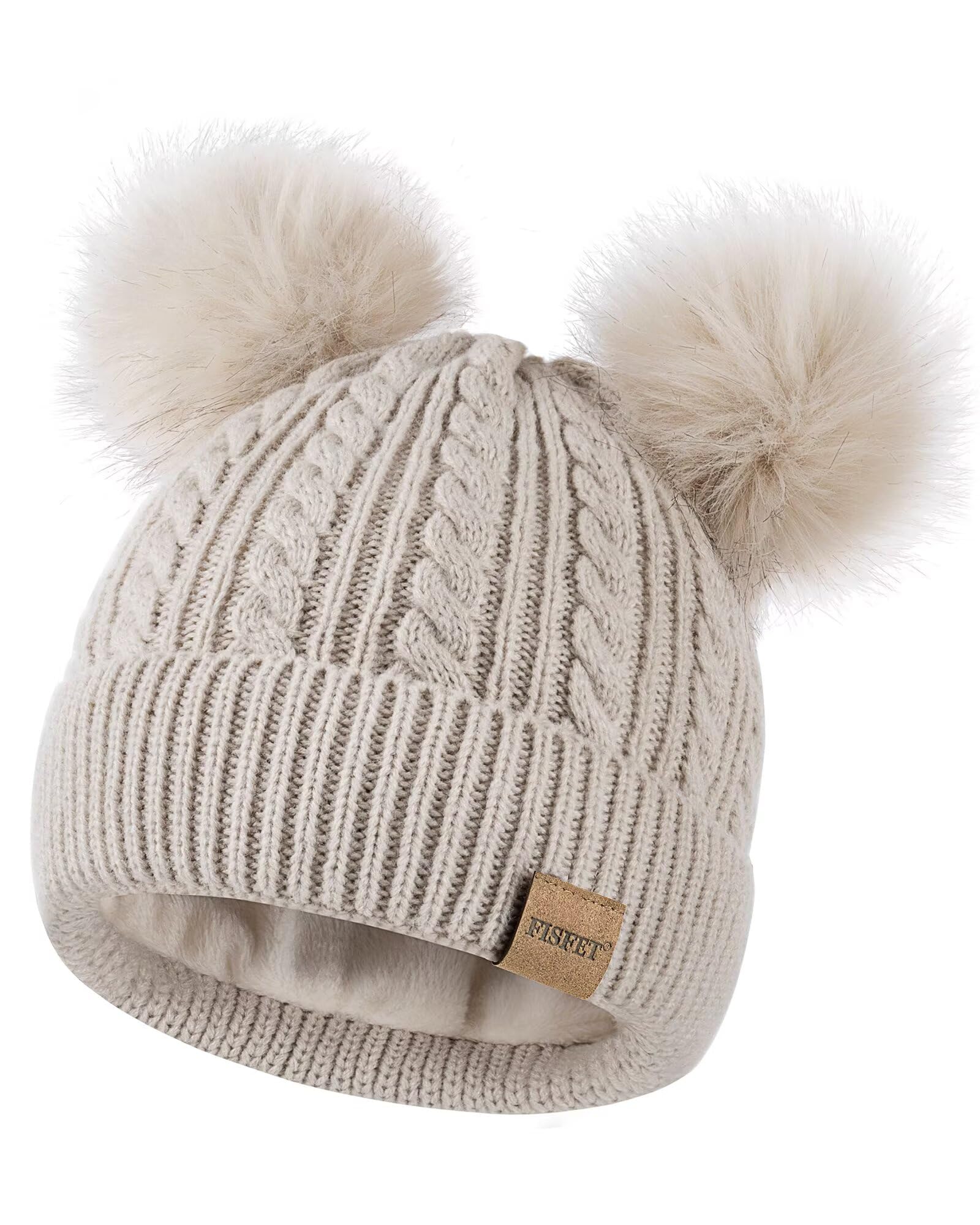 Beanies Women with Double Pom Pom, Winter Hats for Women Cold Weather Warm Knit Fleece Lined, Cute Beanie Cap