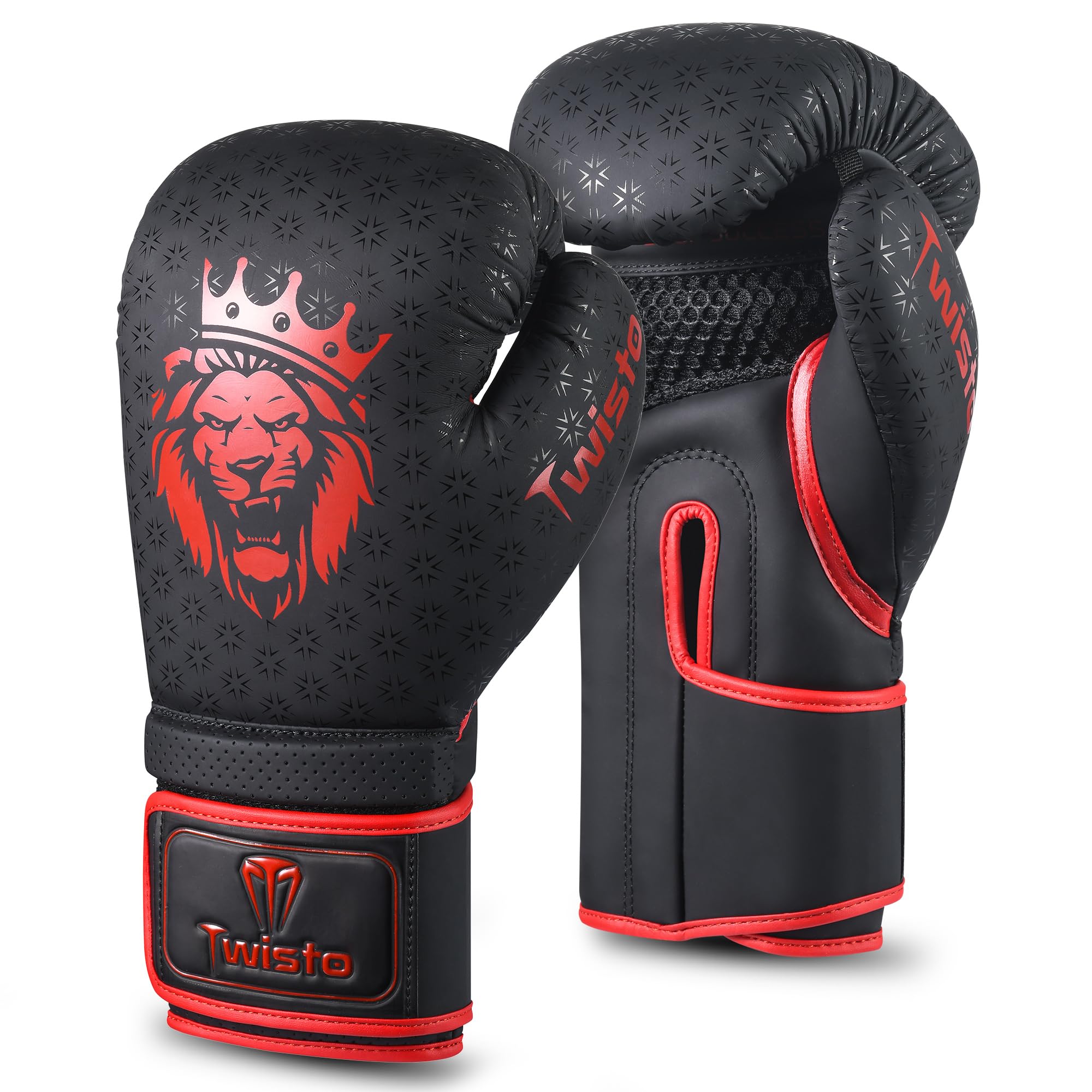 Twisto Boxing Gloves Black Rox - Pro Training & Sparring, Maya Hide Leather, Muay Thai, MMA, Kickboxing, Men, Women, Adults, Heavy Punching Bag, Focus Mitts, Pads,10oz 12oz 14oz 16oz (Red, 10 oz)