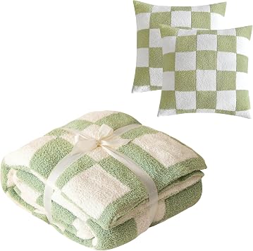 REPRECONF 1 Knitted Throw Blanket and 2 Pillow Covers Bundle Matcha