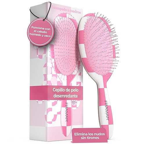 Framar Cepillo de Pelo Desenredante – Cepillo Pelo Antirotura, Cepillo Antitirones, Peine Antitirones, Elimina los Nudos y Reduce el Encrespamiento y la Rotura, Hair Brush – Rosa - A cuadros - Rosa a Cuadros