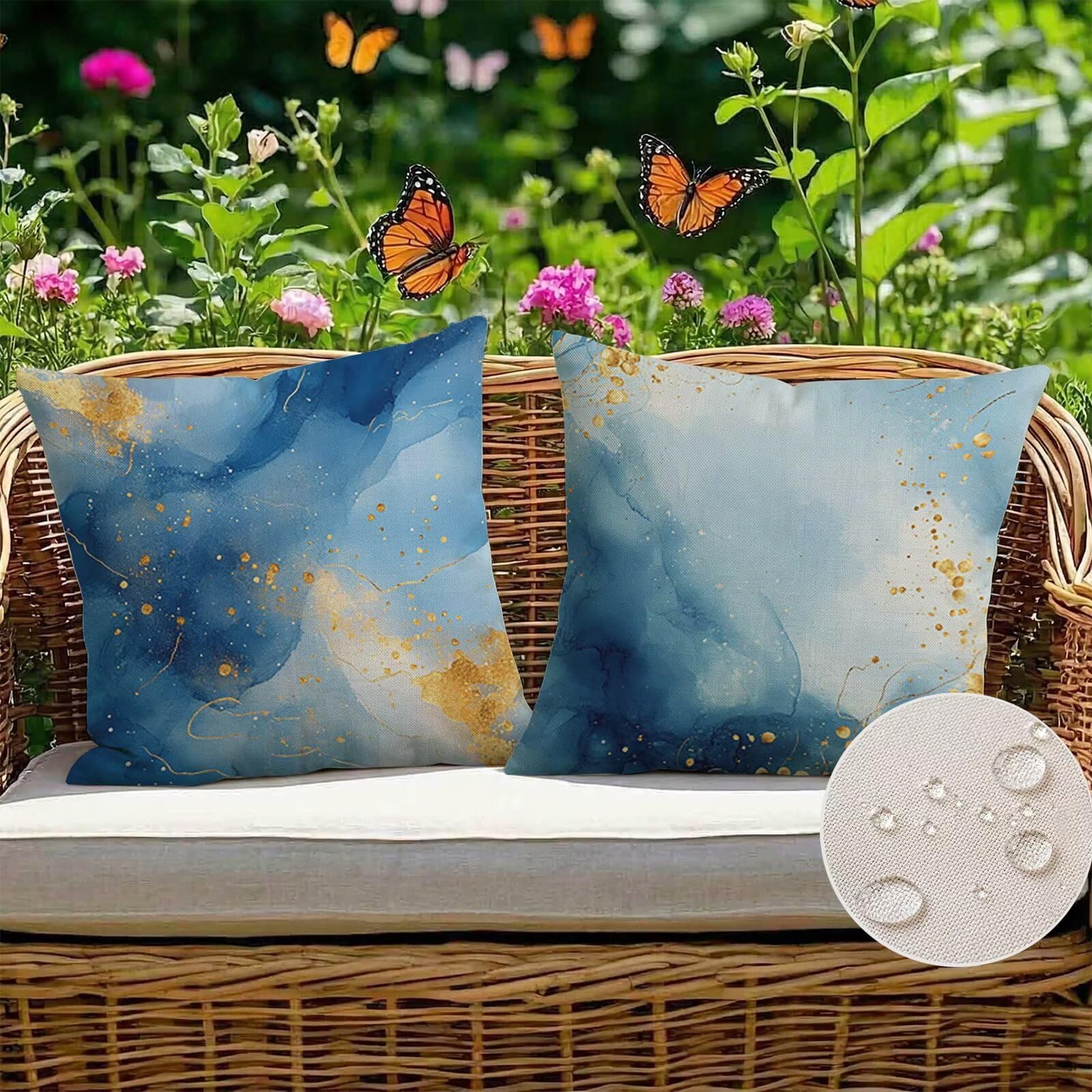 2-pak poszewek na poduszki 80 x 80 cm, dwustronne, granatowe poszewki na poduszki, wodoodporne, dekoracyjne poszewki na poduszki, wytrzymałe, luksusowe poduszki ogrodowe, kolor ochra 90 x 80 cm, 0z