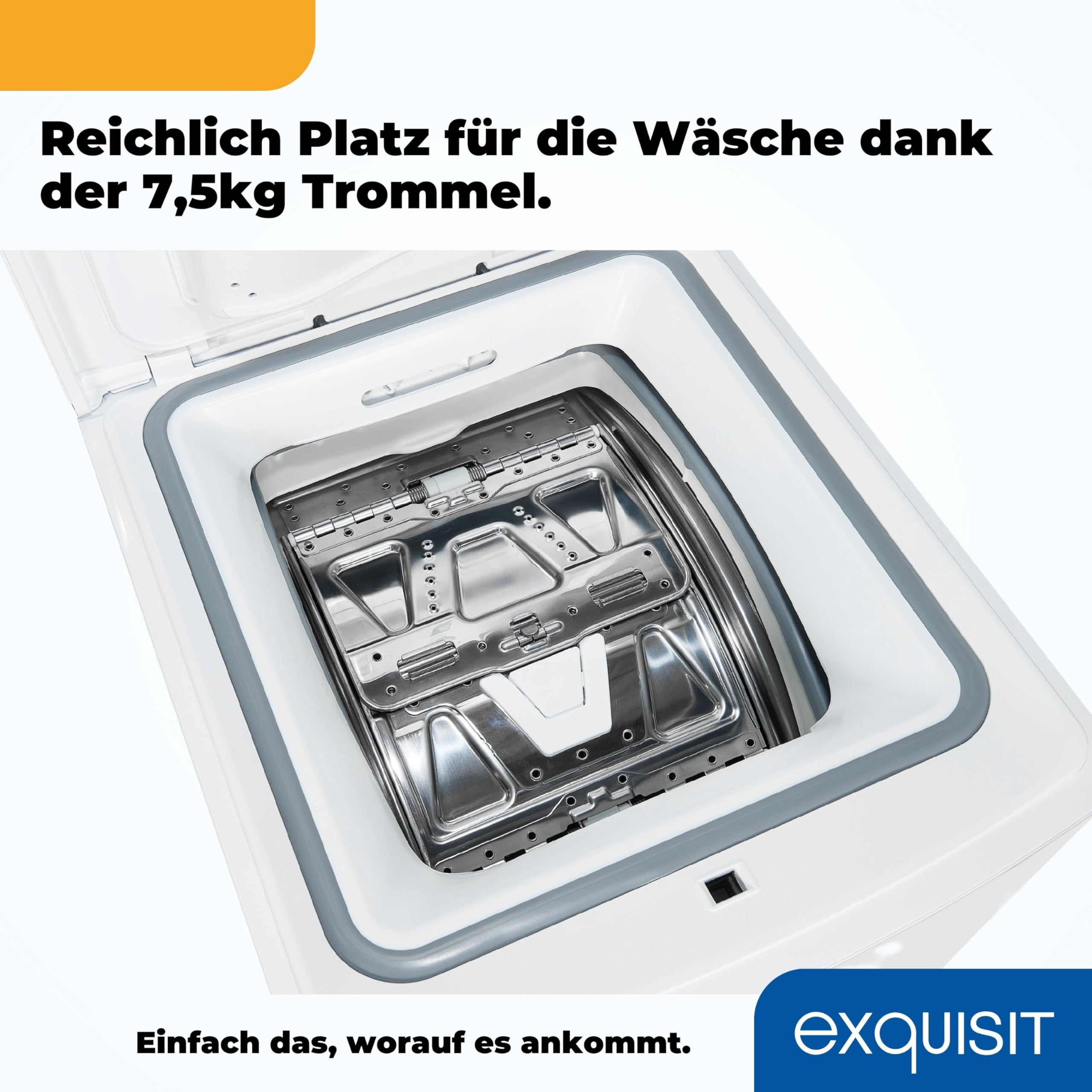 Exquisit LTO1207-030A Toplader Waschmaschine 7,5kg, 1200 U/Min, Weiß | Energieklasse A - Schmale Waschvollautomat - 15 Programme - Startzeitvorwahl & Kurzprogramm - LED-Anzeige