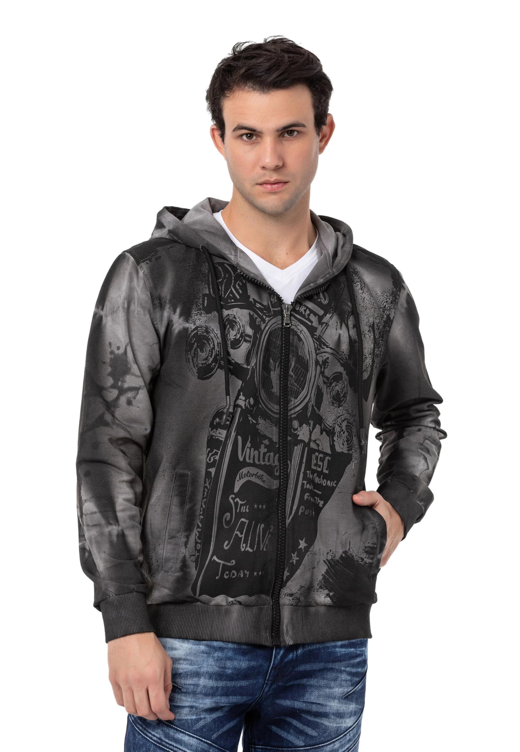 Cipo & Baxx Sudadera con capucha para hombre de la serie – Elegante suéter en estilo moderno casual de calle con cremallera y capucha para el día a día, ocio y fiesta