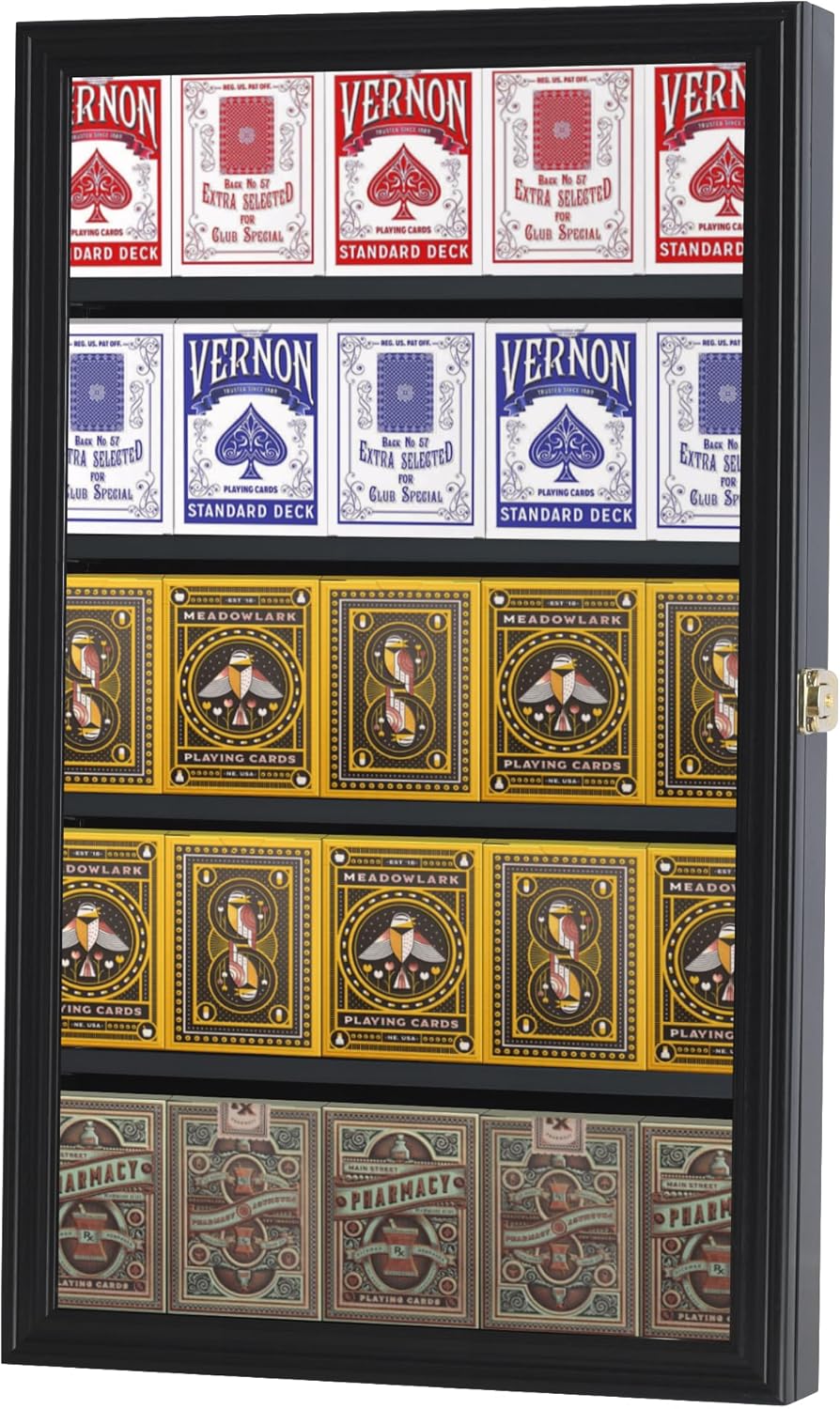 The Playing Card Frame - 25 Deck Holder Display Case Frame Wall Mount (Black Finish)