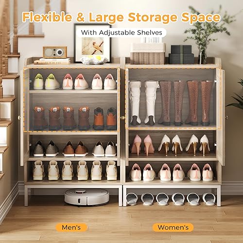 Miniatura 6 de JASIWAY Gabinete de zapatos de ratán para entrada, zapatero con estantes ajustables para entrada, 5 niveles, 18 pares de zapatero para pasillo,