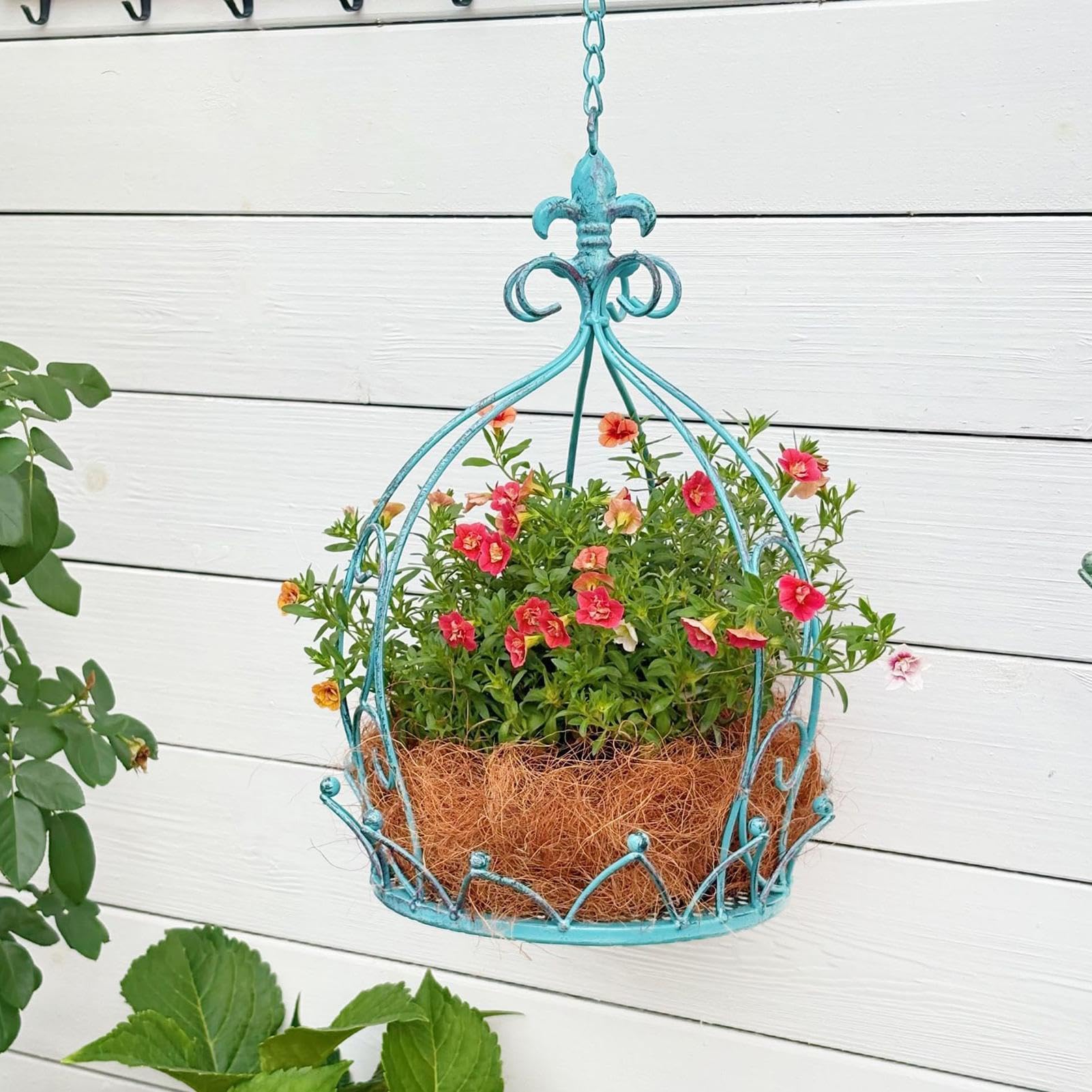 Suspension pour d'intérieur avec chaîne et panier décoratif en métal