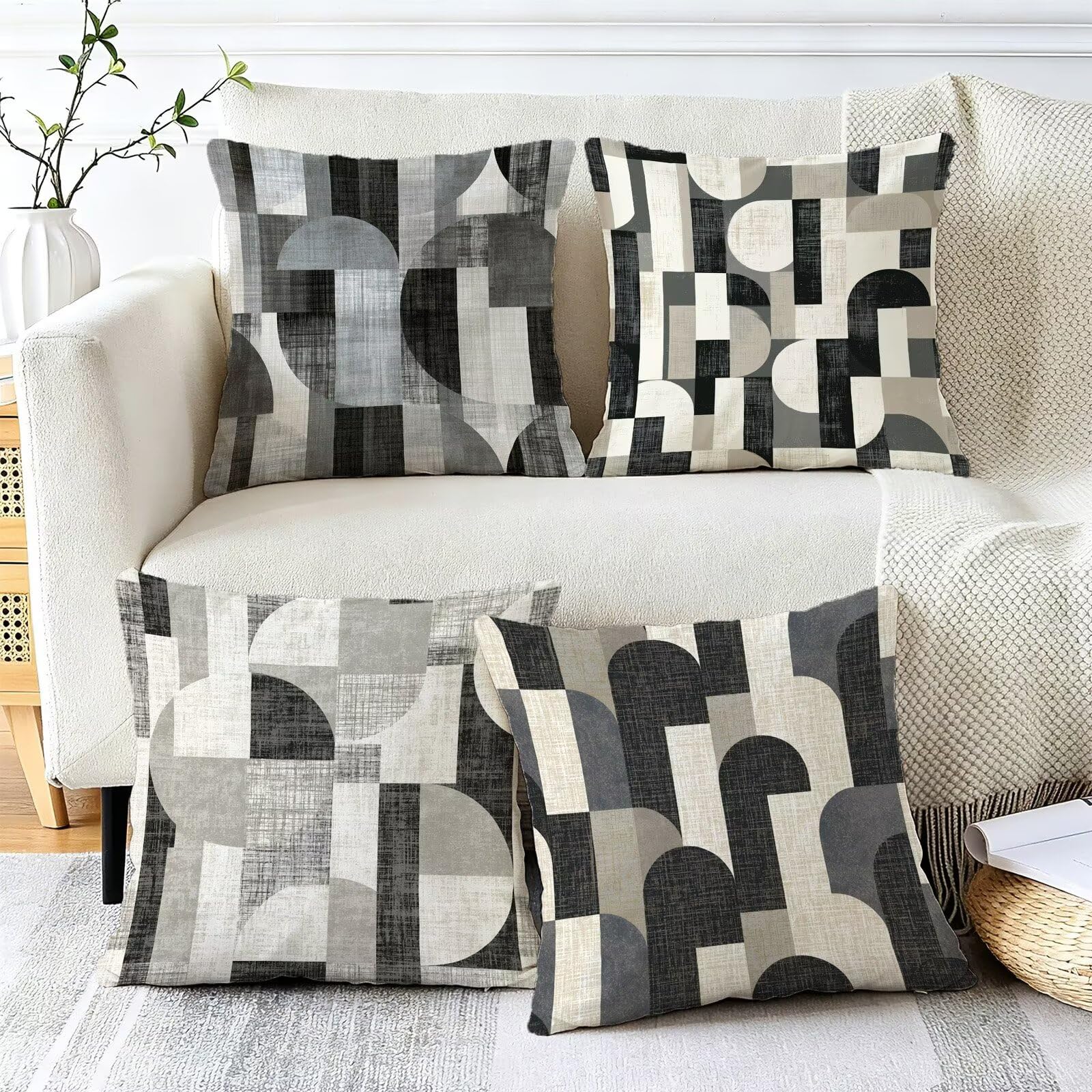 Beige Federe Cuscini Divano 75x75cm, Cuscini da Esterno Set de 4, Cod-851