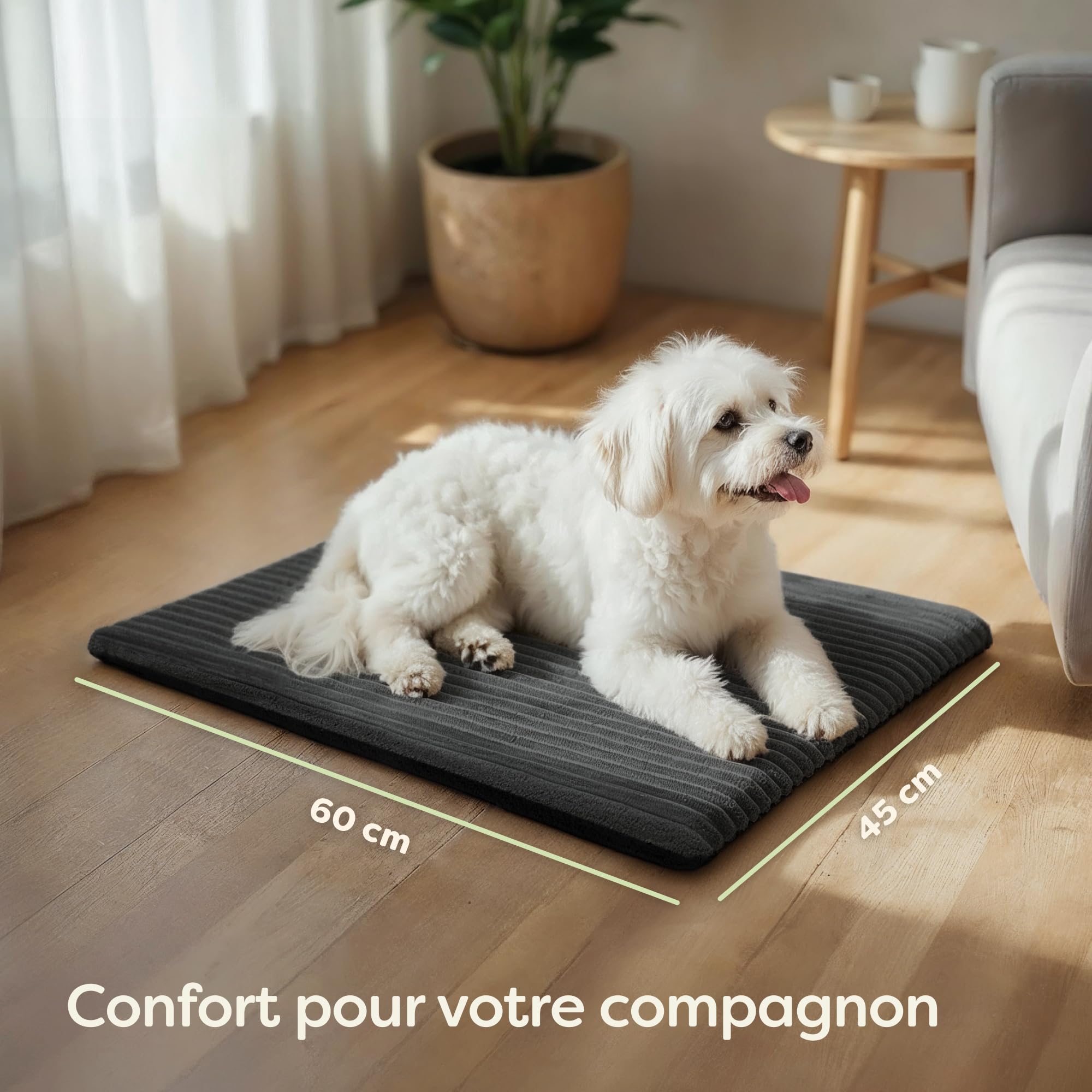 Knupis Tapis Auto Chauffant Chat 60x45 cm – Doux et Anti Bruit – Housse Lavable – avec Dessous Antidérapant – Gris