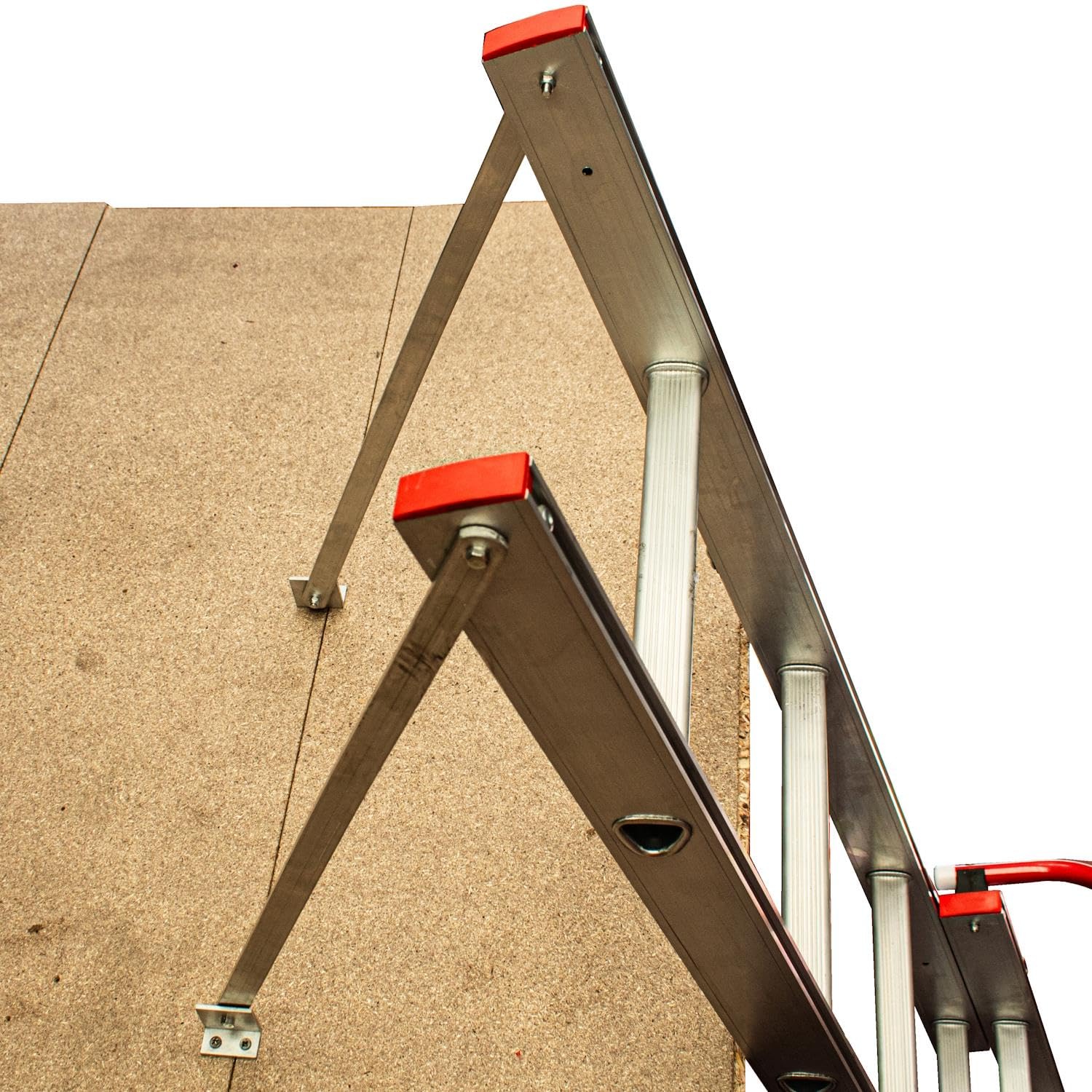 Escalera de Acceso a altillo de Aluminio BPS, 3 Secciones | Escalera con pasamanos, peldaños en D, Poste de Almacenamiento y herrajes de Bloqueo | Carga máxima: 150 kg