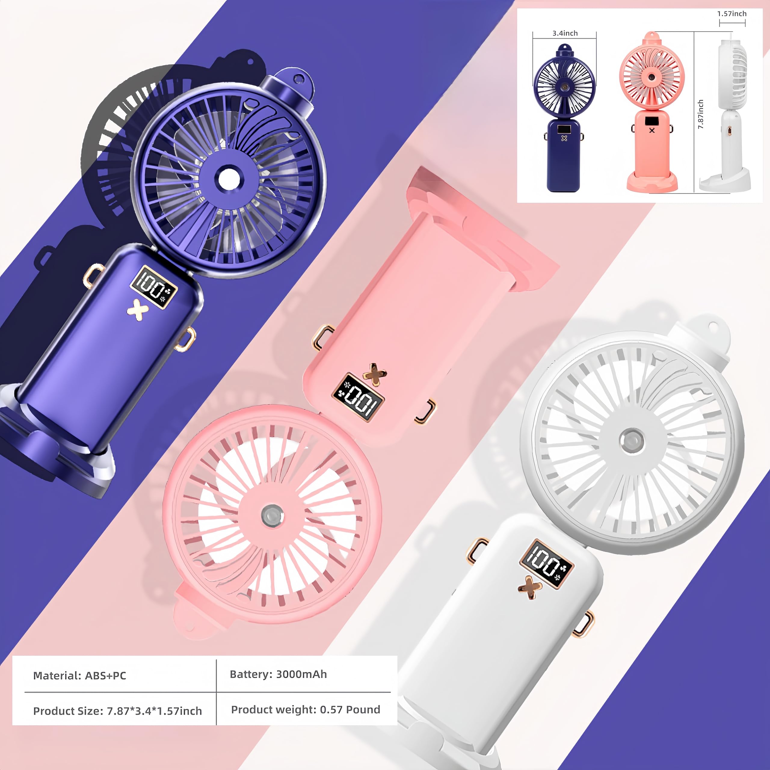 Ventilateur Brumisateur Portable Rechargeable Fay Bless - 5 Vitesses, Blanc, Support Téléphone For The Fans