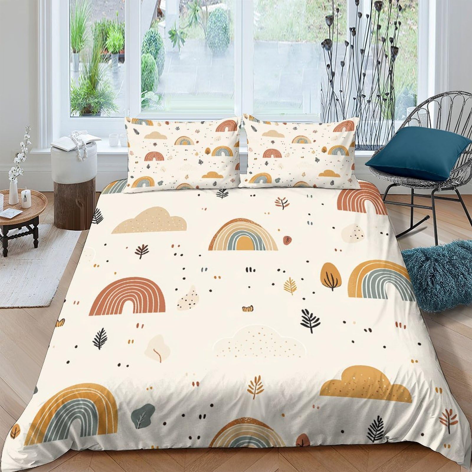GPLZQXKJNH 3D Printed Boho Rainbow Duvet Cover Microfiber Soft Breathable Abstract Geometric Bedding Set with 2 Pillowcases for Bedroom Home Decor Single（135x200cm）