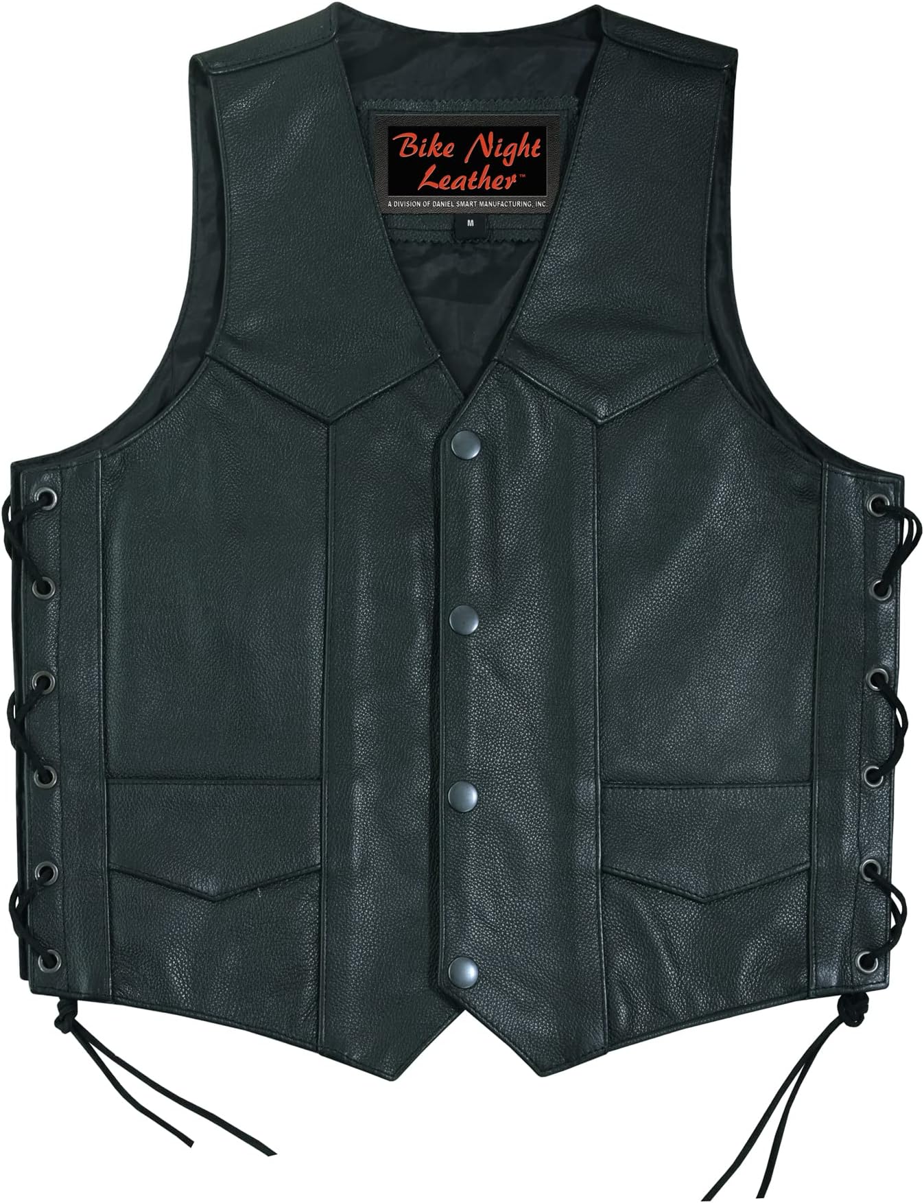 Daniel Smart Leather Vests for Kids Premium Cowhide Black Leather Vest with Unique V-Neck Design & Multiple Pockets