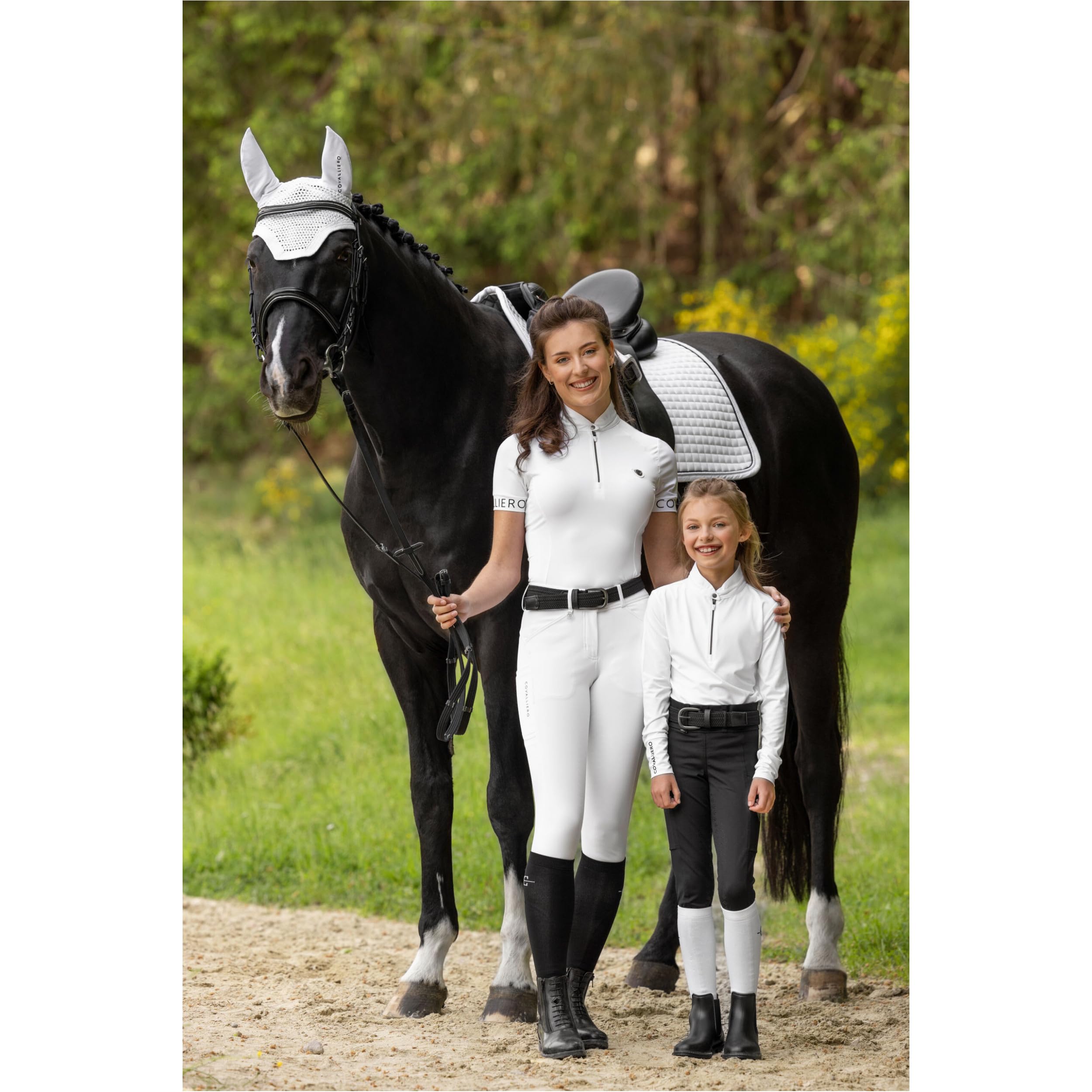 Covalliero - Damen Turniershirt Competition – Kurzarmshirt mit Stehkragen – Reitshirt aus Piquéstoff – Sportshirt mit tailliertem Schnitt – Reitbekleidung in Weiß
