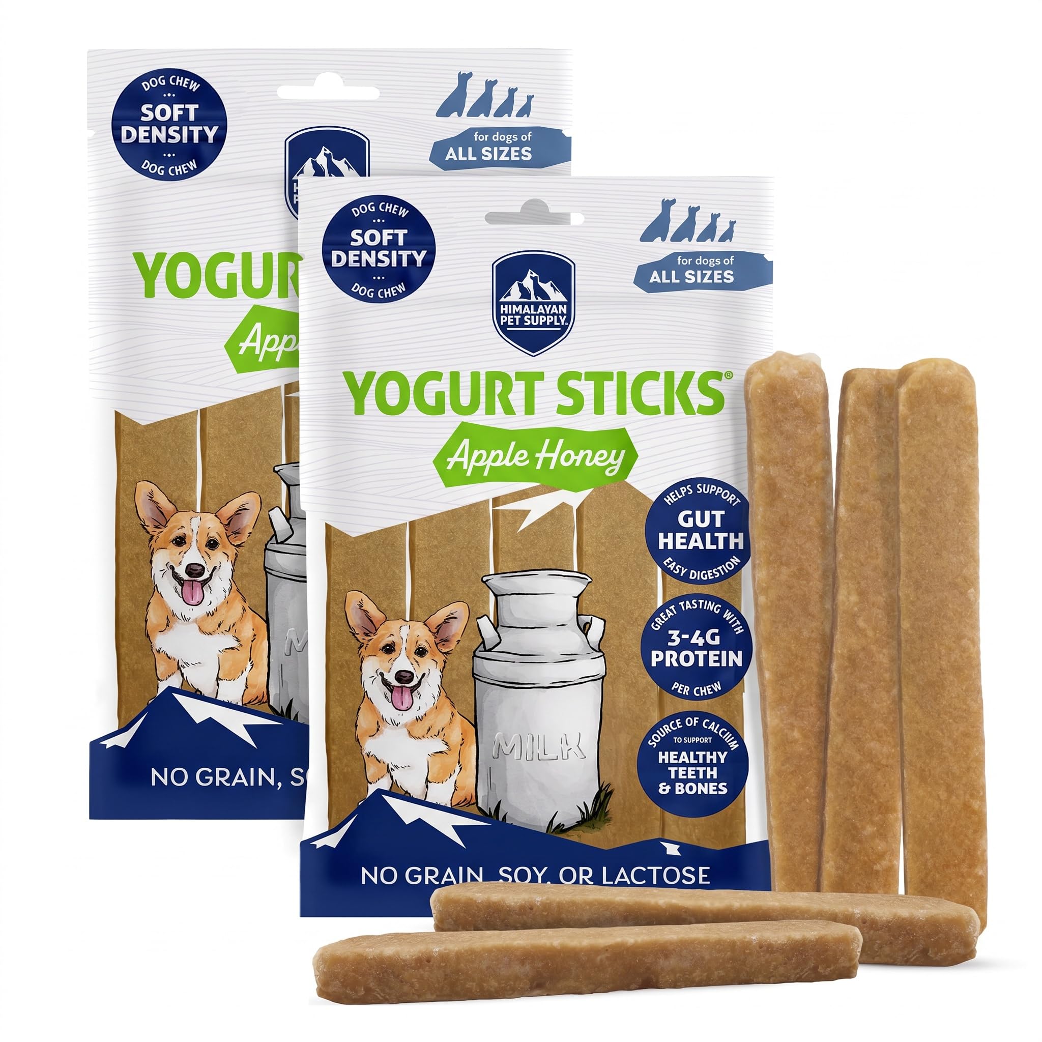Himalayan Dog Chew Apple Honey Yogurt Sticks for Dogs | Protein-Rich Treats with Prebiotics &amp; Probiotics | Lactose-Free, Grain-Free, Gluten-Free | Healthy Yogurt Chews for All Breeds | 5 Count