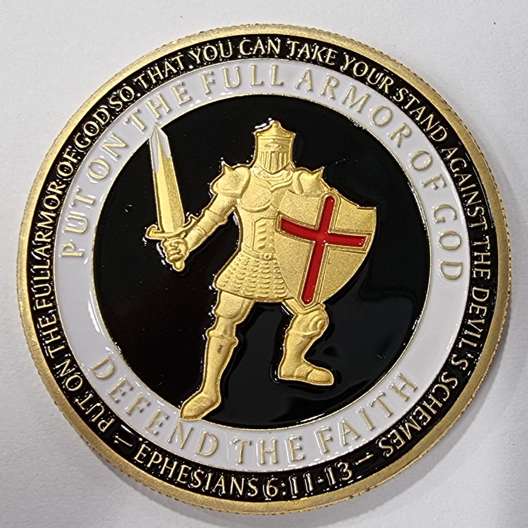 Full Armour of God Challenge/Commemorative Coin. 24ct Gold, Enamel, 40mm 30g Religion/Christianity Ephesians 6:11.13