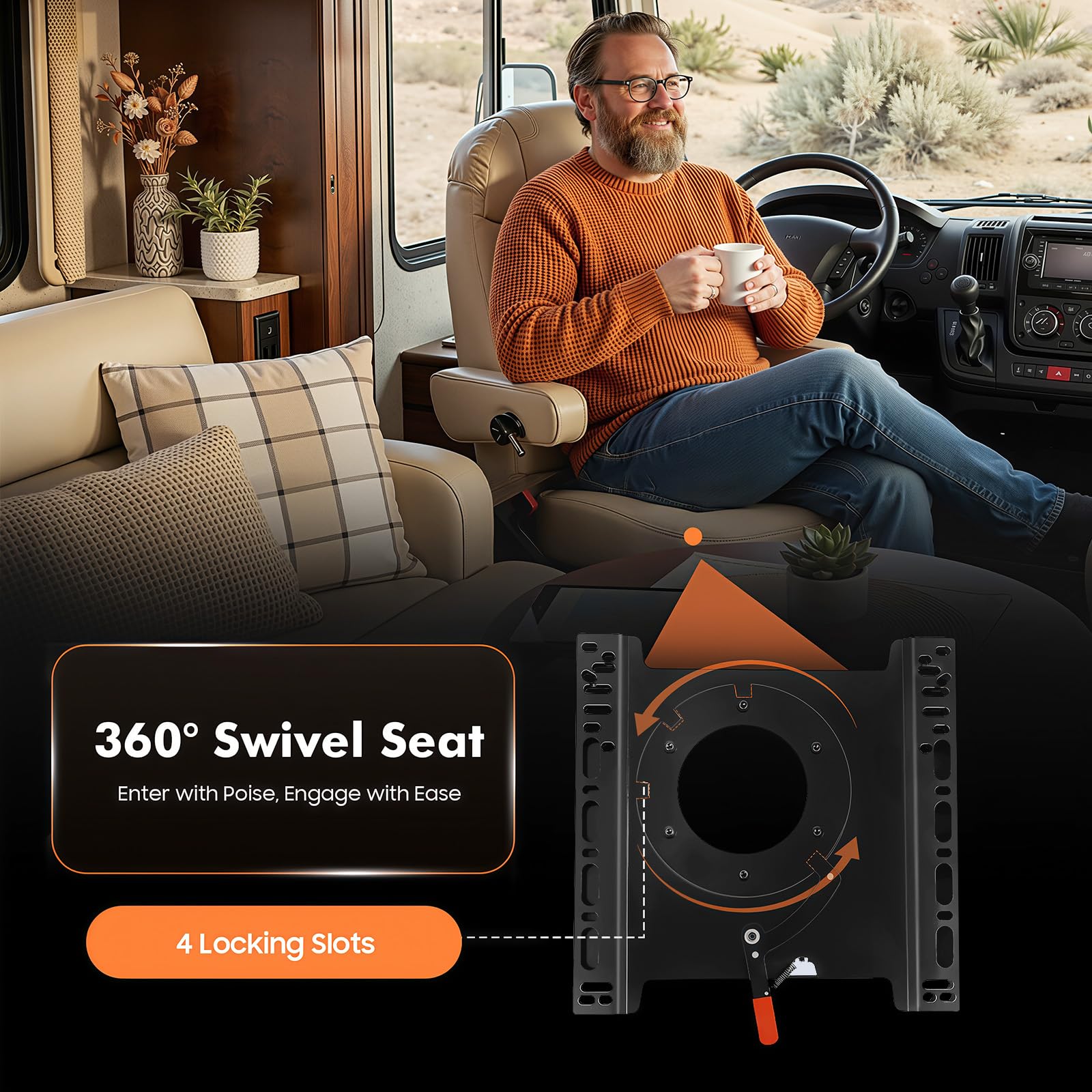 Sitz Drehkonsole 360° für Mercedes Benz Sprinter 2002-2018, Ford Transit 2014-2020, T5 T6 Wohnmobil Sitzkonsole, robuste Stahlsitz Basis, Fahrersitz Drehplatte Schwarz