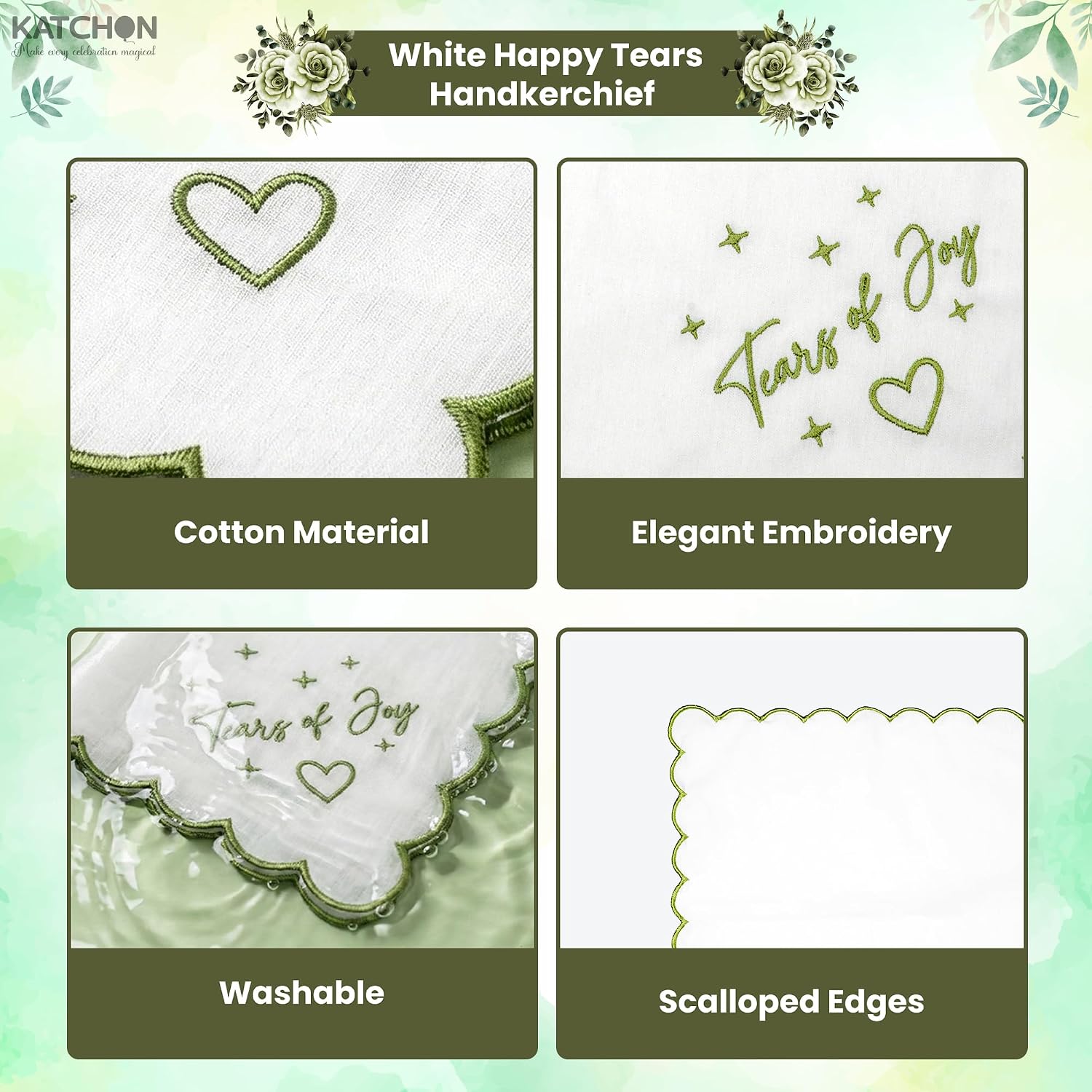 KatchOn, White Happy Tears of Joy Handkerchief - White Handkerchief For Mother Of The Bride Gifts | Something Blue Gifts For Bride On Wedding Day | Engagement Gifts for Women | Bridal Shower Favors
