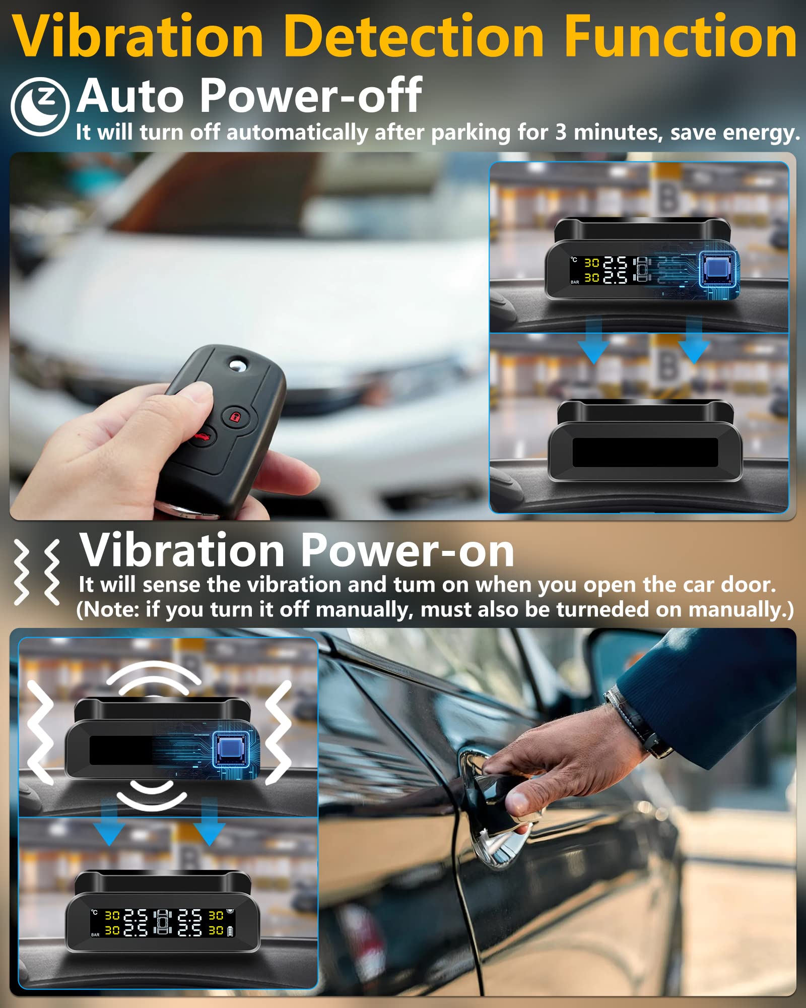 Sistema di Controllo della Pressione degli Pneumatici Solare Wireless TPMS Rilevamento in Tempo Reale Sistema di Monitoraggio della Pressione dei Pneumatici con 4 Sensori Pressione Pneumatici per Auto