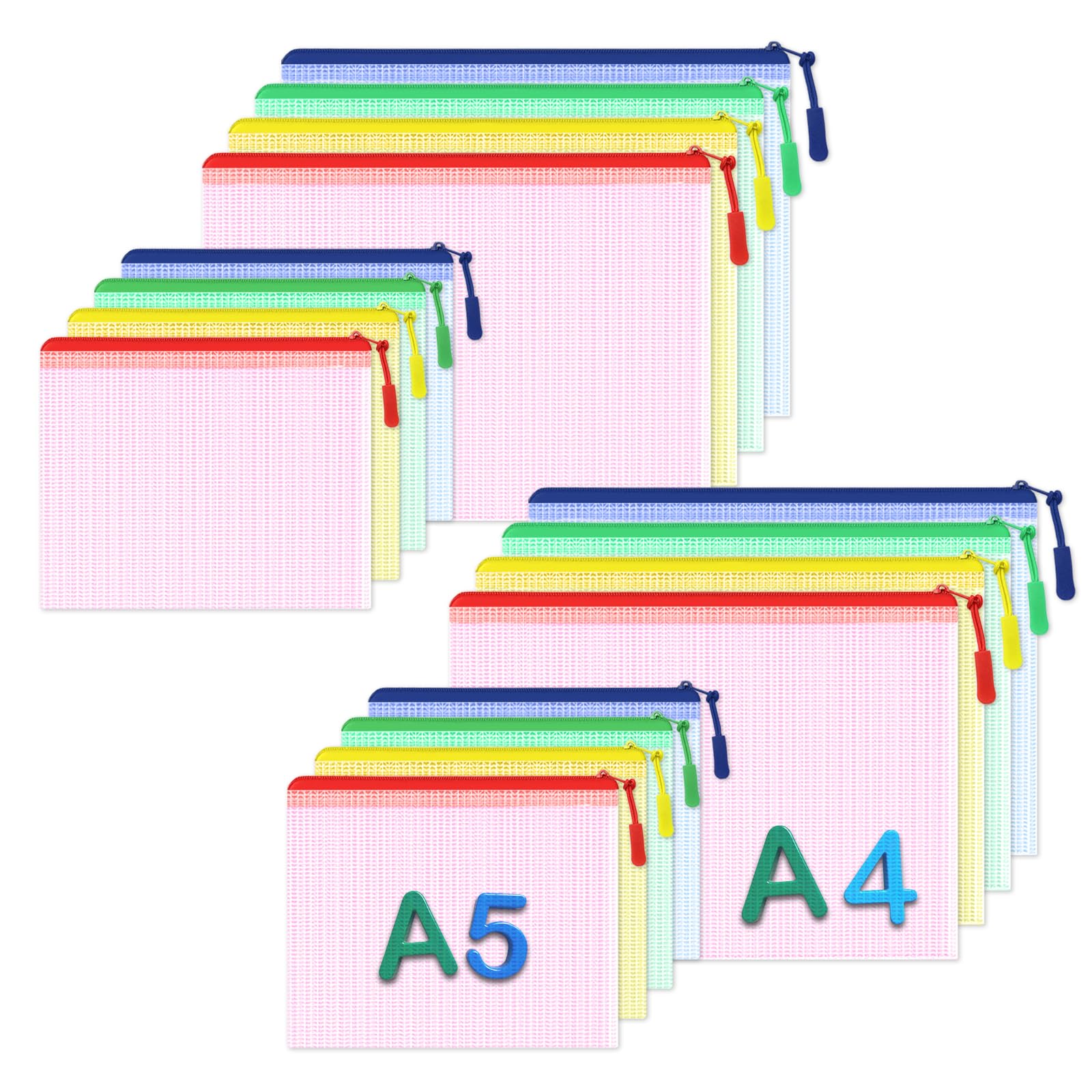8 PCS A4 & 8 PCS A5 Plastic Wallet Zip Wallets Lock Waterproof Clear Bags