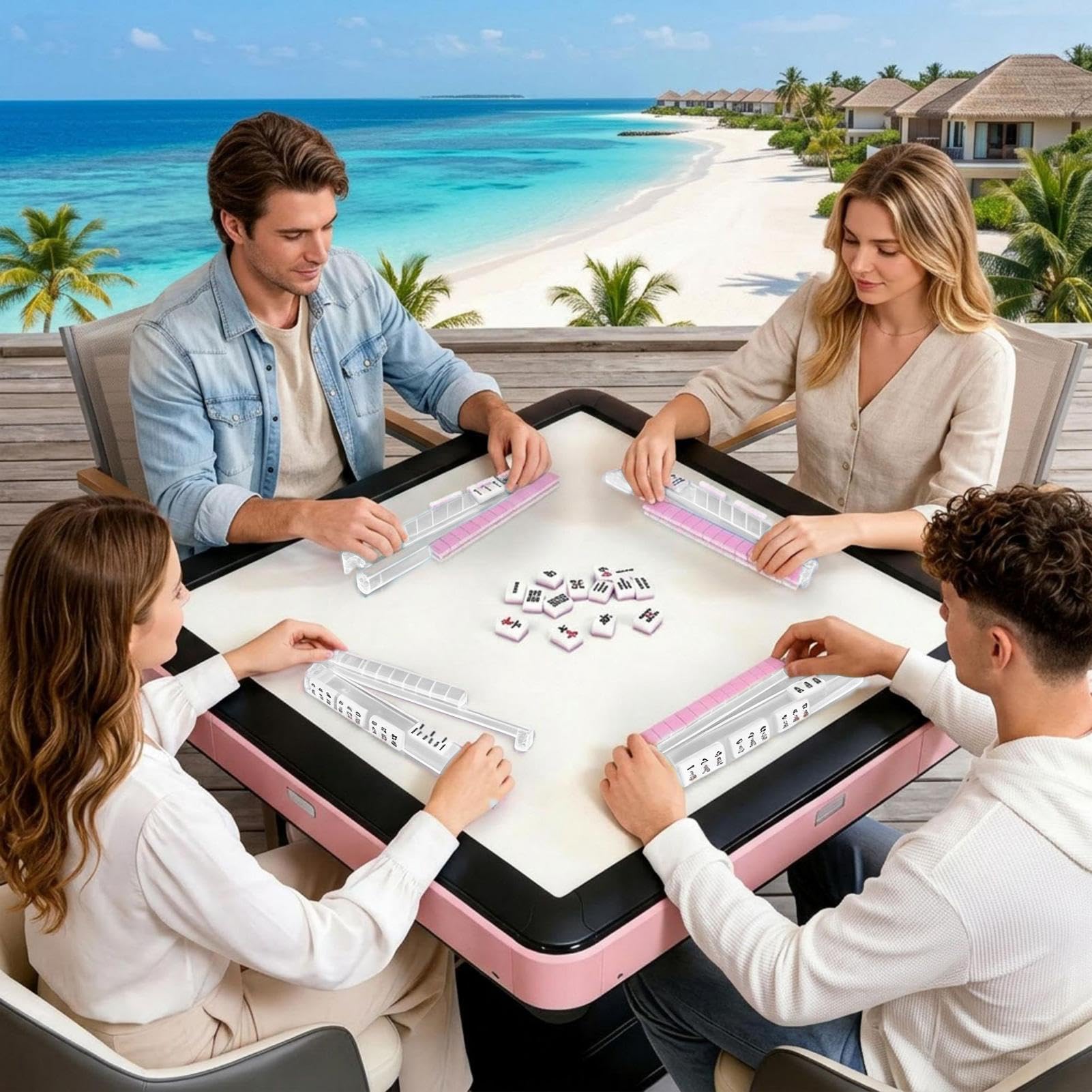 Mahjong - Set di 4 mensole antiscivolo in acrilico, con maniglie, ripiani trasparenti e multicolore, per giocatori, per giochi da tavolo, per adulti, principianti, serate di gioco, casa