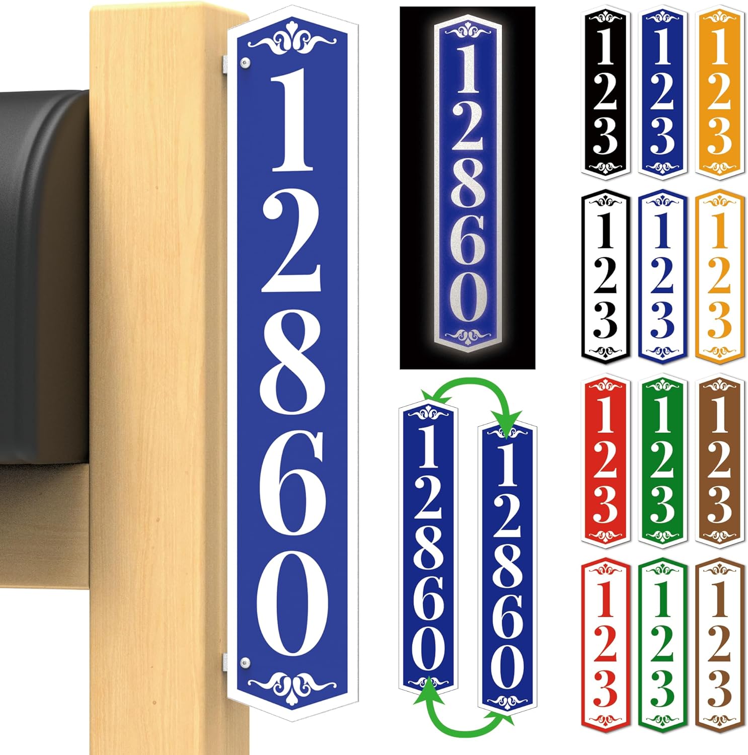 Double Sided House Address Signs, Mailbox Post Signs, Modern House Numbers, Mailbox Numbers for Outside, Custom Metal Address Plaque, Optional Reflective (S01)