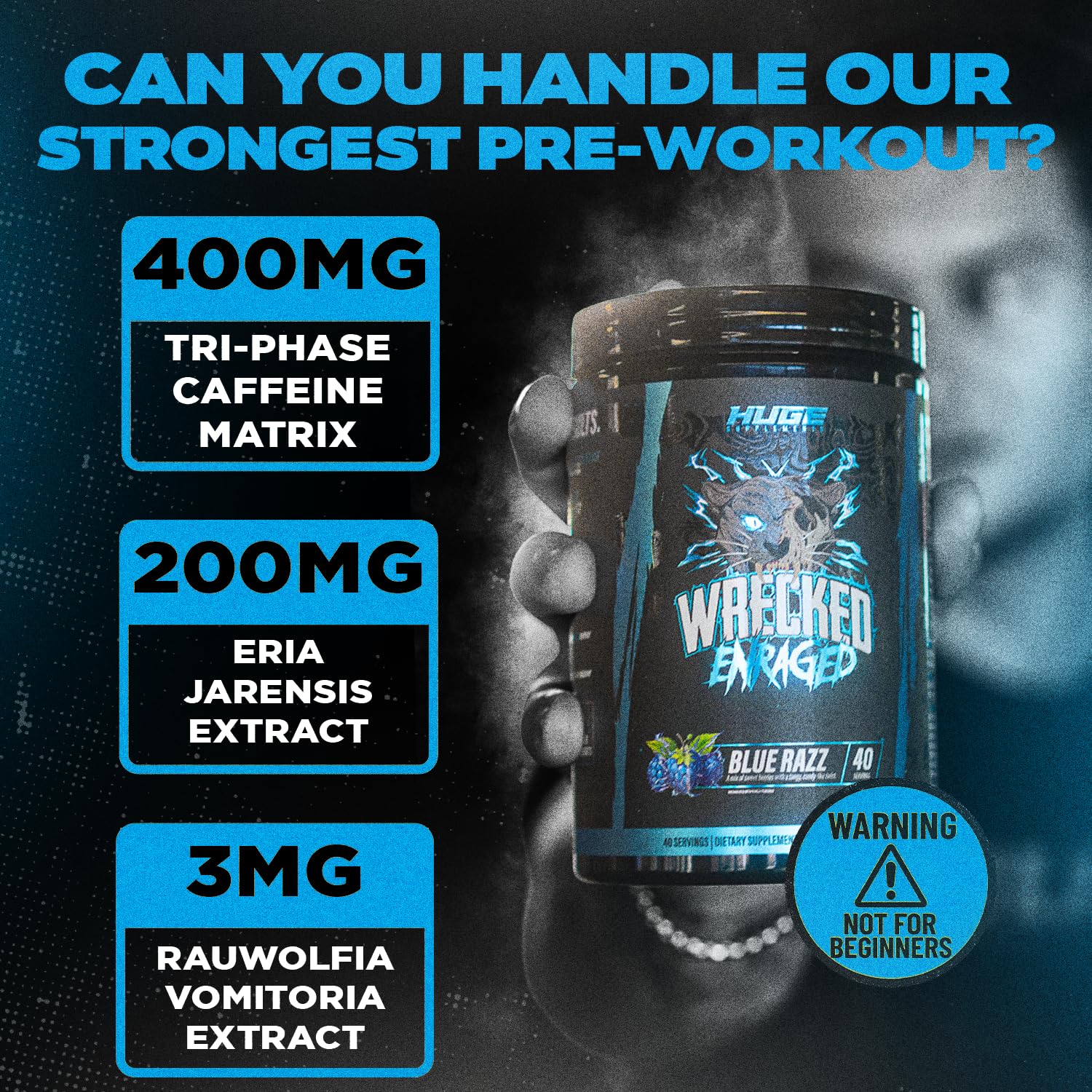Wrecked Enraged High Stim Pre Workout - Extreme Hardcore Formula for Intense Energy, Laser Focus & Maximum Strength - Potent Stimulant Matrix - for Advanced Lifters, Not for Beginners (40 Servings) — Amazon image 4