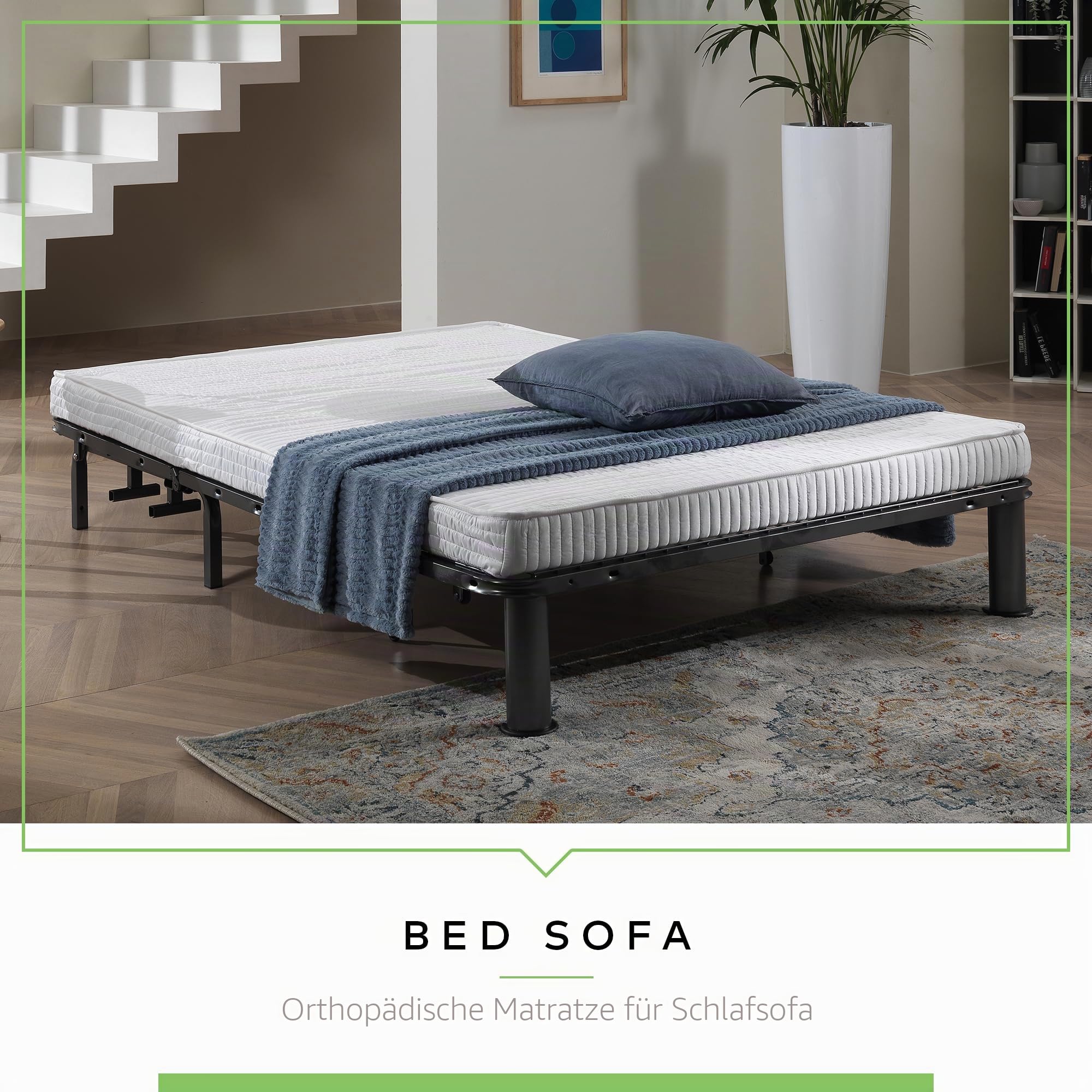EVERGREENWEB Faltbare Matratze 140x190 cm 10 Hoch aus Polyurethan Kaltschaum für Bettcouch Hypoallergener Weißer Bezug, Orthopädisch Ergonomisch mit Befestigungsbänder Mittlerer Härtegrad | Bed Sofa