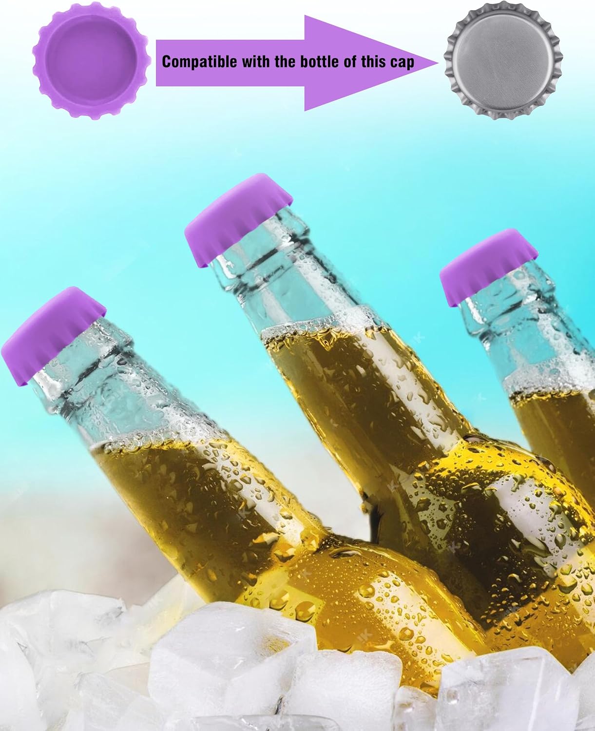 Bottle Caps, Beer Bottle Caps Silicone Reusable Glass Bottle Stopper Hat, Prevent Spillage Sealer Cover for Beer, Soda, Soft Drink, Beverages, HomeBrew, 12 Packs Kitchen Gadgets Kit Purple