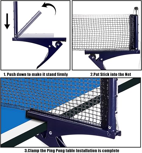Miniatura 6 de Hbaushun Red de tenis de mesa plegable, red de ping pong profesional para competencia de entrenamiento, postes portátiles con clip de fuerza