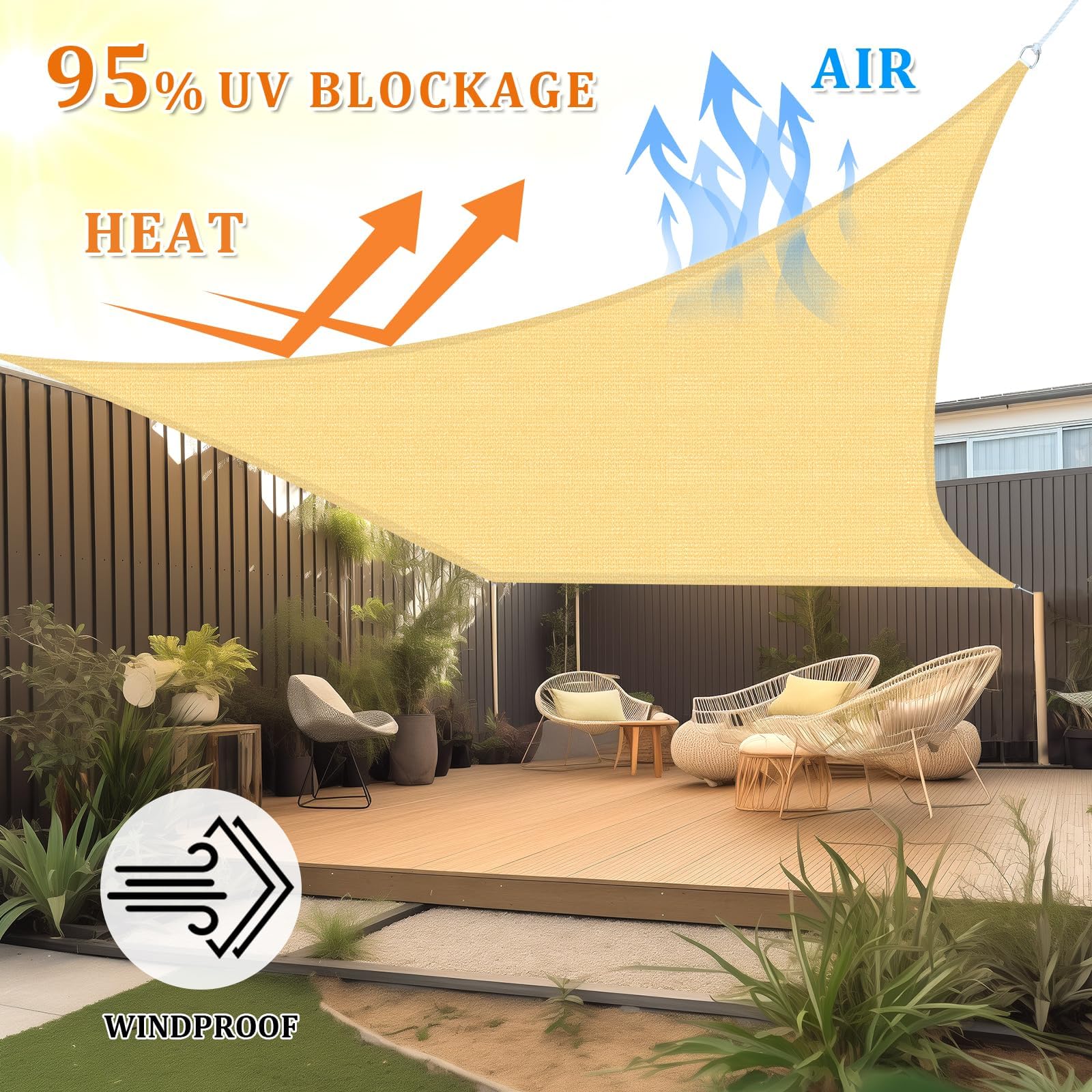 UV Block Outdoor Covering Cloth Rectangular 10x10 Sun Shade Sail Sand Breathable
