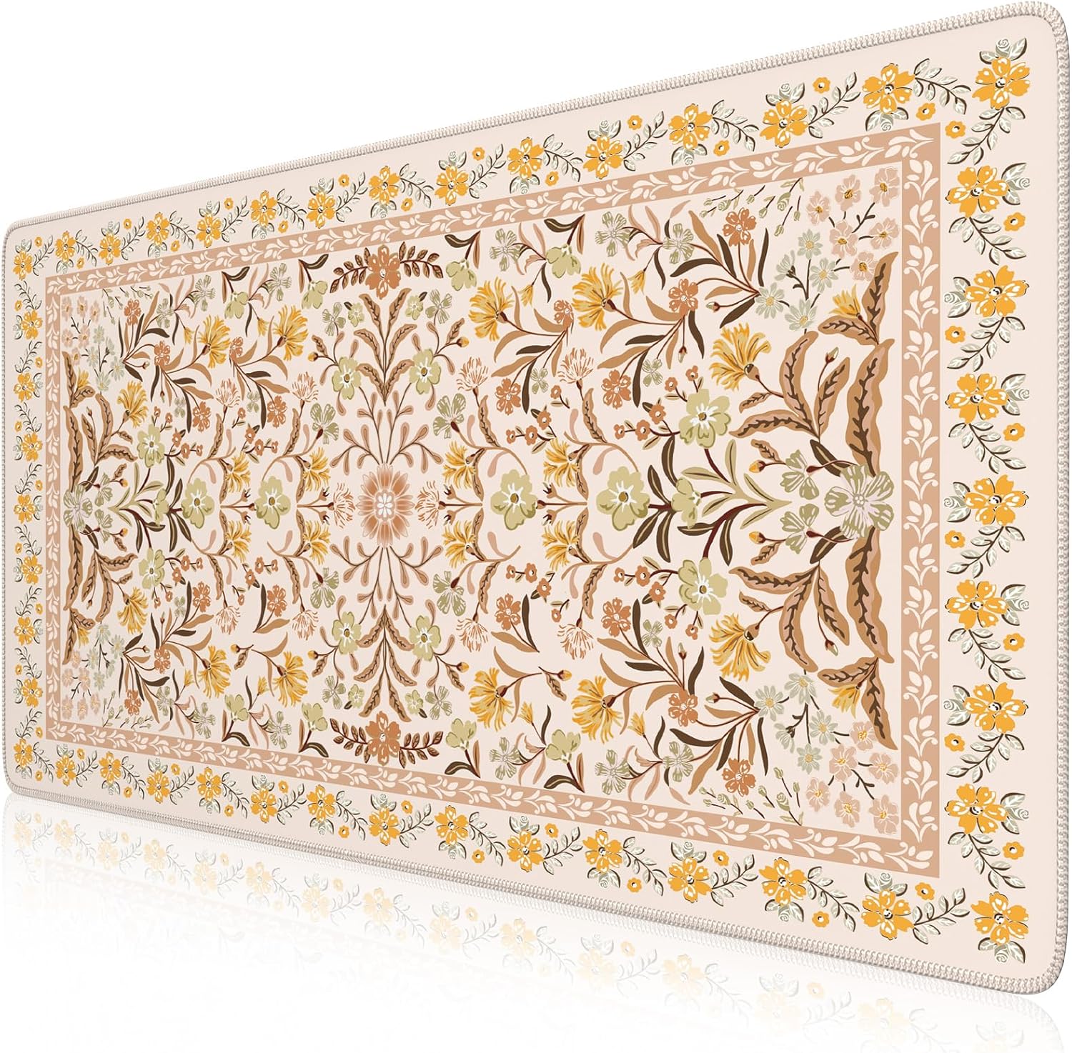 iCasso Desk Matt for Desktop, Cute Desk Pad Mat, XXL Large Mouse Pad, Anti-Slip Big Mousepad with Stitched Edges, Keyboard Pad Mouse Mat for Computer (Yellow Floral)