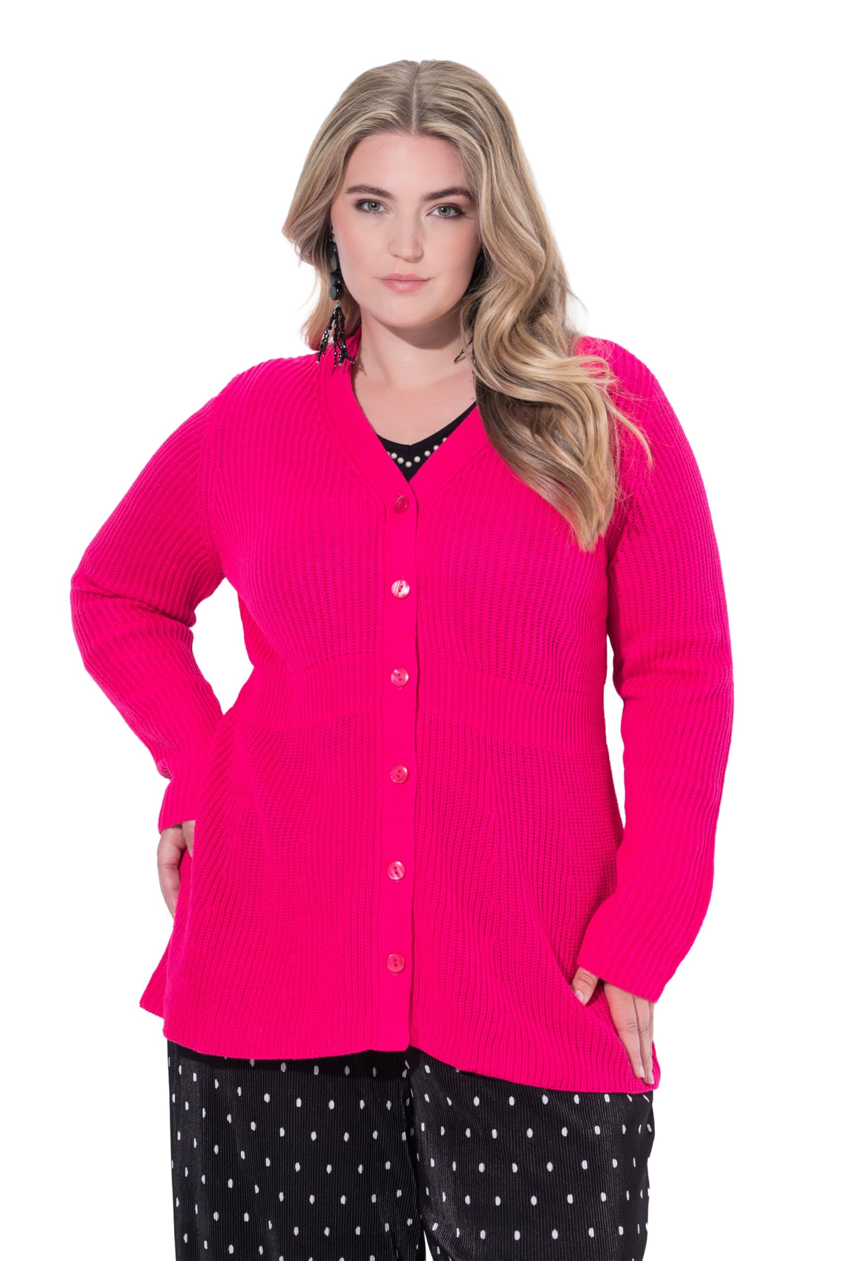 MIAMODA Damen große Größen Übergrößen Plus Size Strickjacke, A-Linie, Schößchen, Langarm 844155