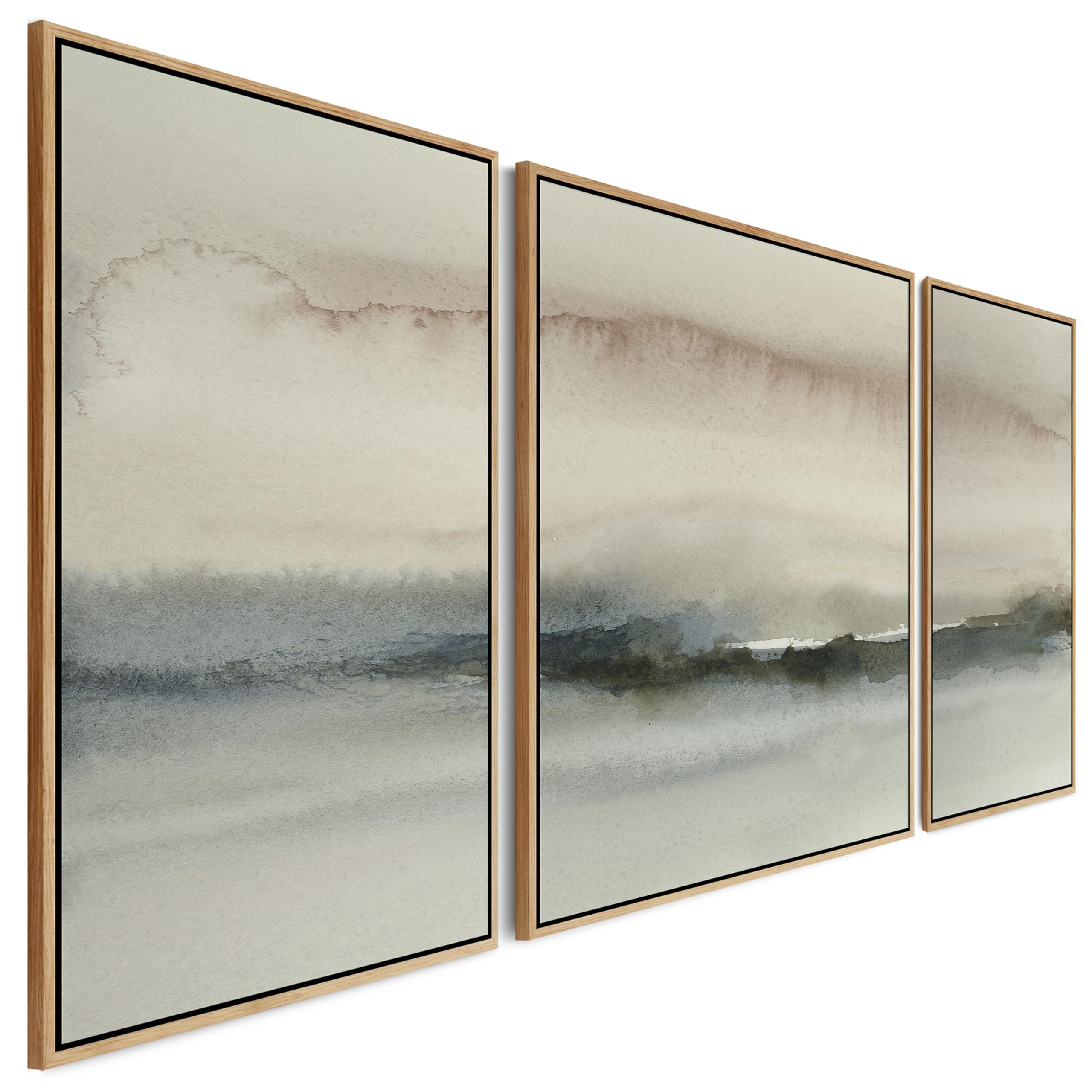 Wallfillers Extra Large Framed Wall Art Pictures for Living Room - Abstract Set of 3 - Natural Grey Taupe Beige - XXL 212cm Wide