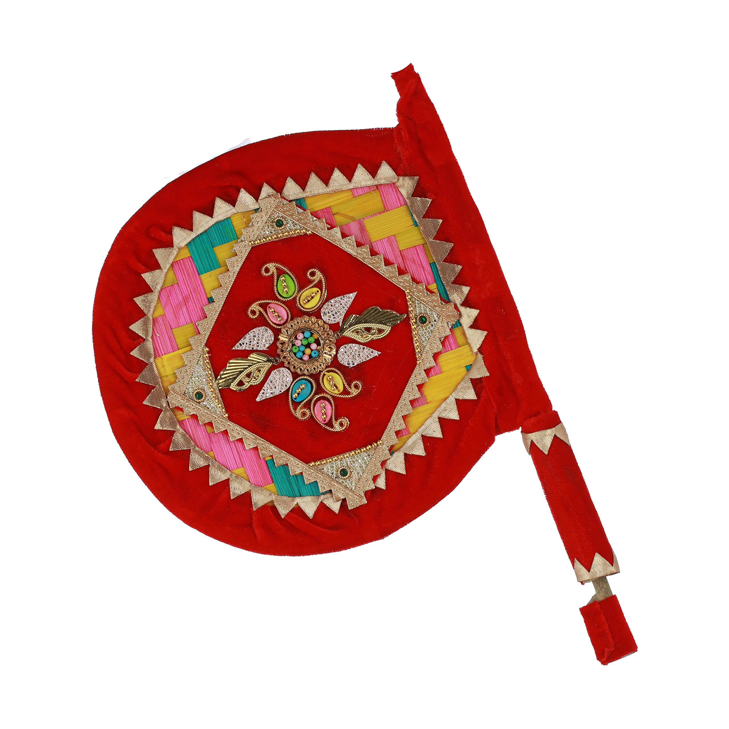 Pankha Design (Regular) Wedding Ceremony Item | Decorative Handmade Fan for Special Occasions| Shaadi, Marriage Handicraft Hand Fan with Handle| Bamboo Pankha, Pankhi, Bena, Beejna