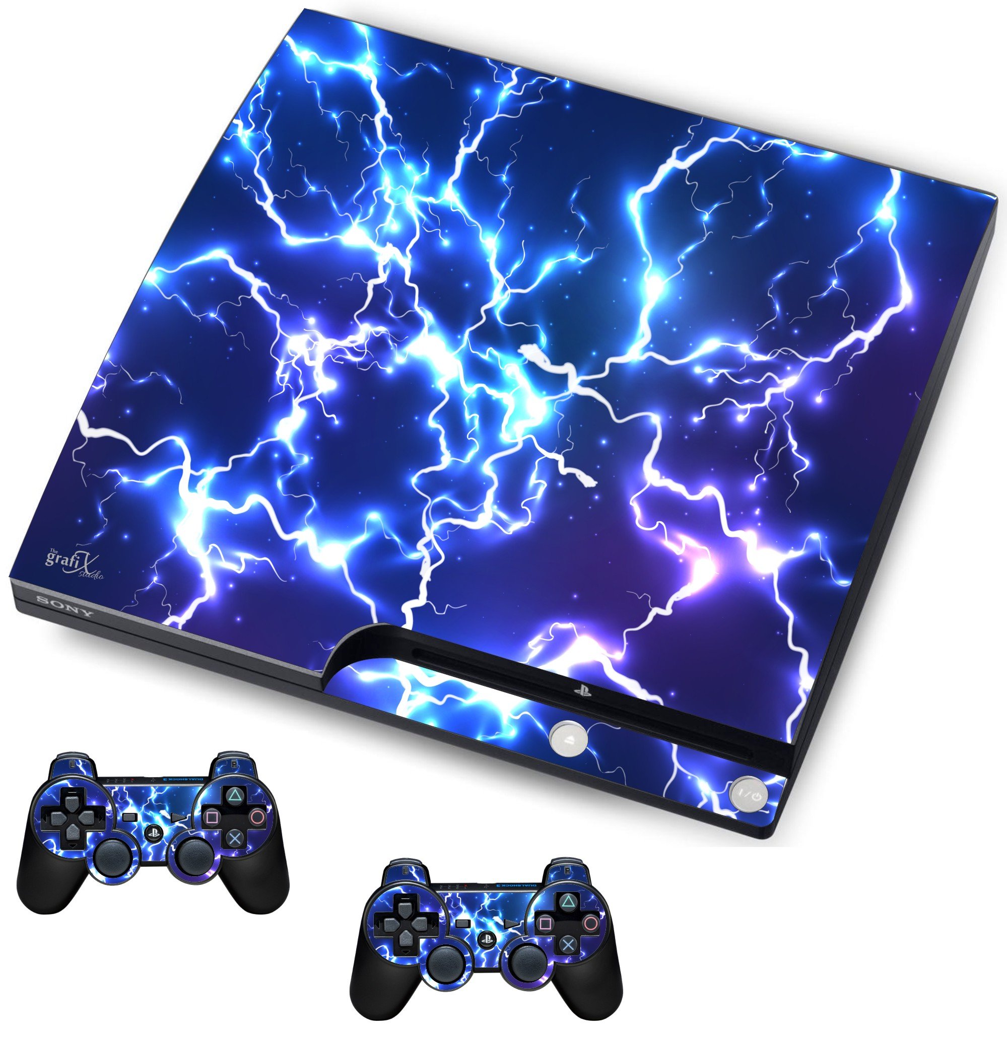 the grafix studio Blue Electric Sticker/Skin Compatible With PS3 Playstation Slimline Console & Remote controller stickers, psk15