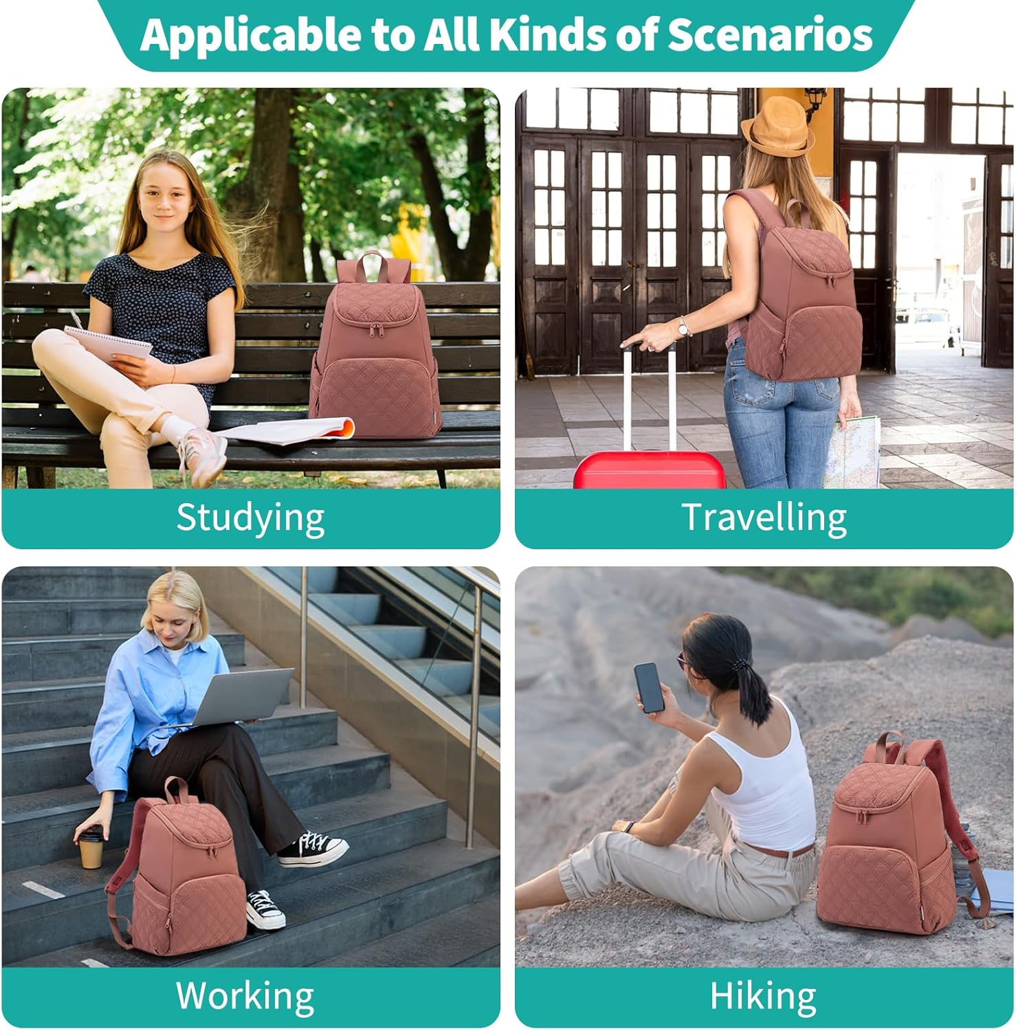 NOL Natural Organic Lifestyle Women's Quilted Puffer Backpack, Large Waterproof Lightweight Puffy Bookbag, Carry on Daypack for Travel, Work (Dark pink) - Image 8