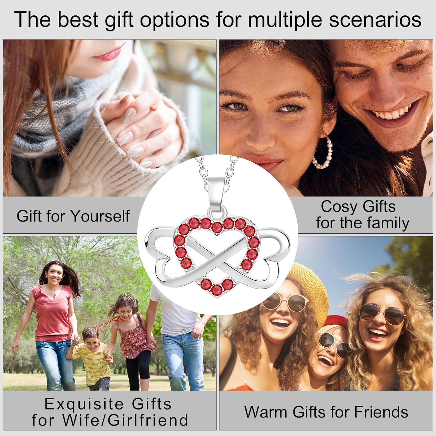 925 Sterling Silver Birthstone Necklace for Women,Infinity Heart Pendant Necklace with Cubic Zirconia and Infinity for Wife, Mom, Girlfriend, Birthday, Anniversary, Valentine's Day Gift - Image 5