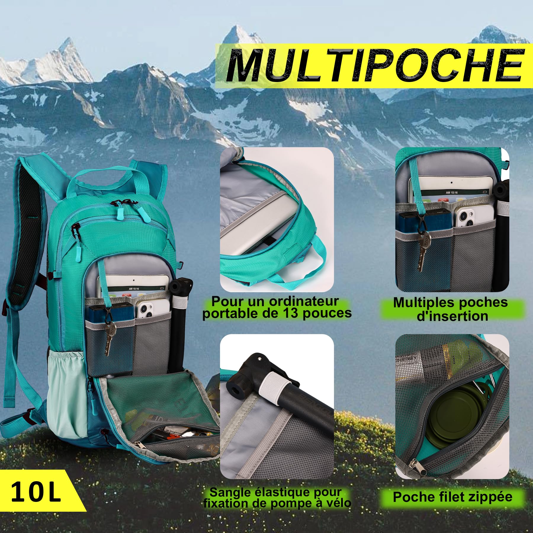 LOCAL LION Sac à Dos de Vélo 10L Sac Vtt Homme Femme Sacs à Dos de Ski pour Cyclisme Randonnée Voyage Sport Course Bicyclette Camping Ultraléger Respirable
