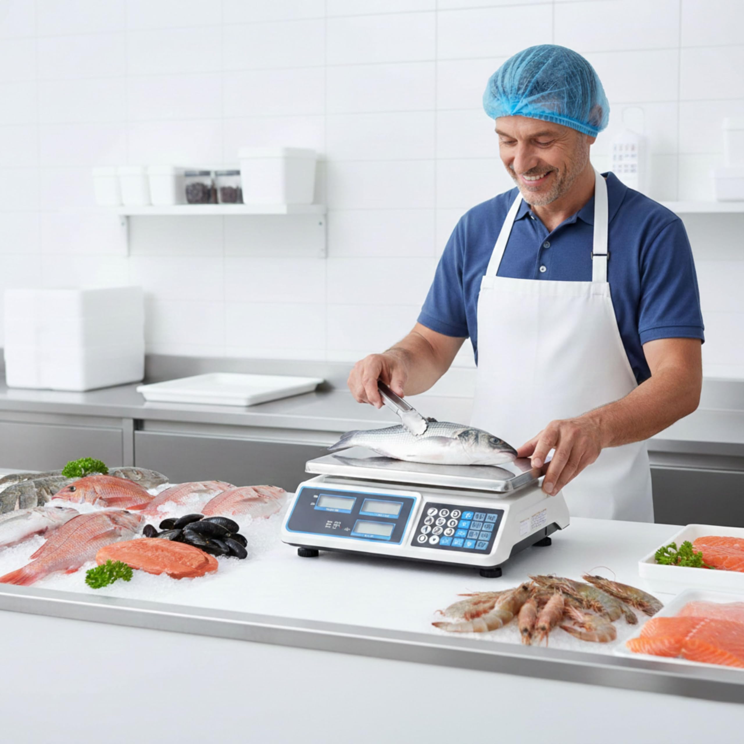 Yasta Bilancia Professionale Digitale da Banco 40kg, Alta Precisione 2g, per Alimenti e Pacchi, 7 Memorie Prezzi, 6 Display LCD Retroilluminati, Batteria Inclusa