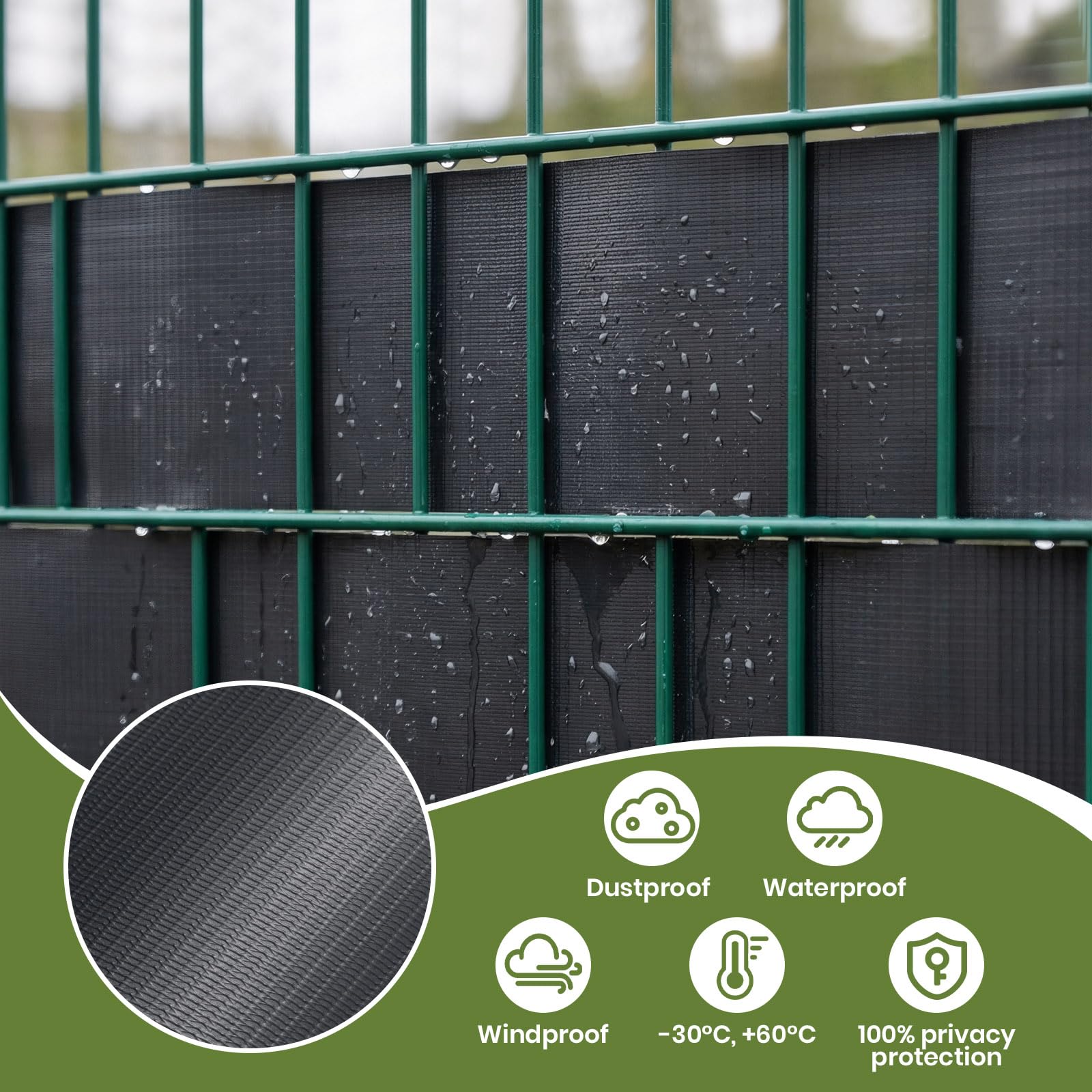 Velway Strisce Frangivista in PVC per Recinzione a Doppio Picchetto - 35m x 19cm, 450g/m², Anti-UV, Impermeabile e Antistrappo, con 25 Clip di Fissaggio per Giardino e Balcone