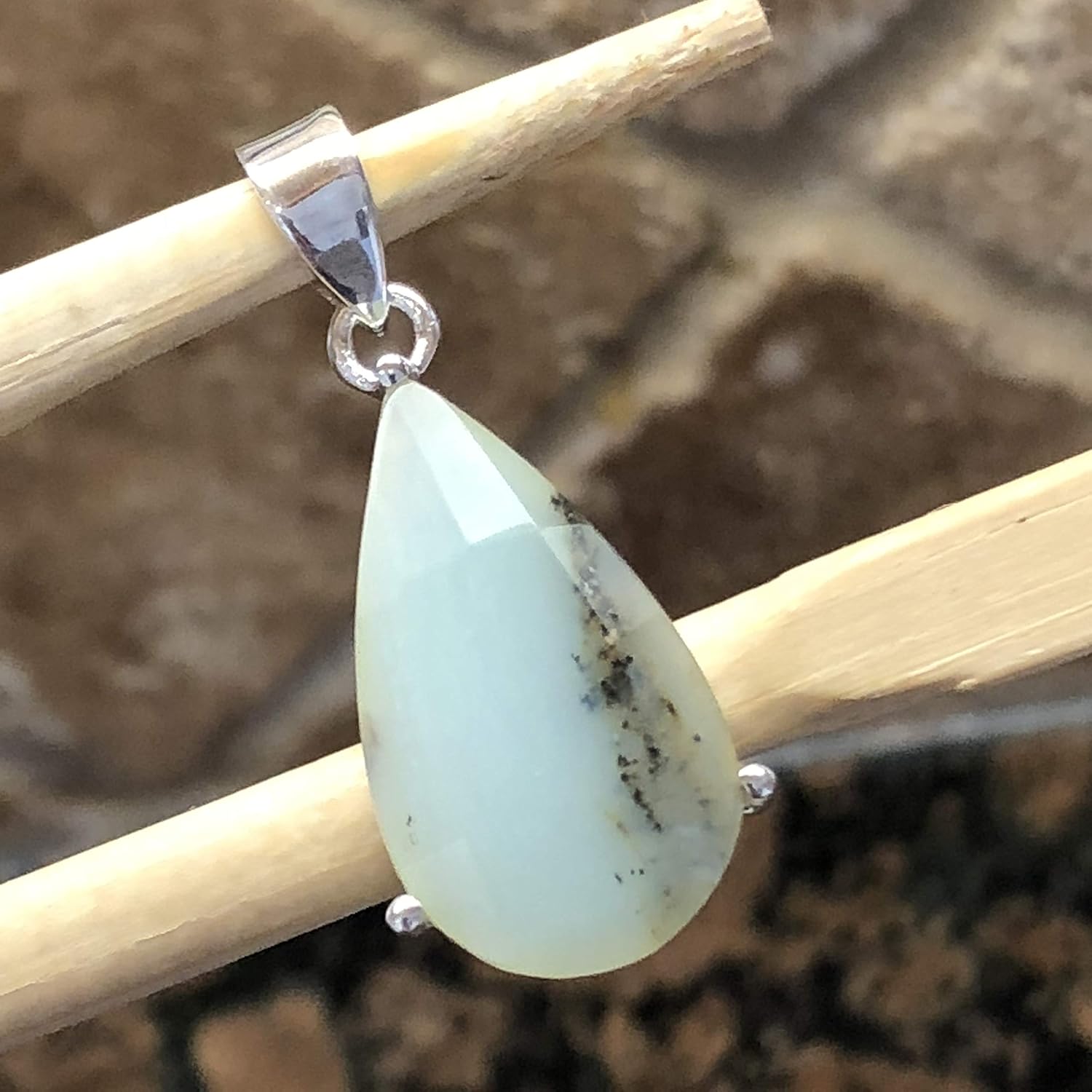 Natural Blue Peruvian Opal 925 Sterling Silver Pendant 35mm - Image 6