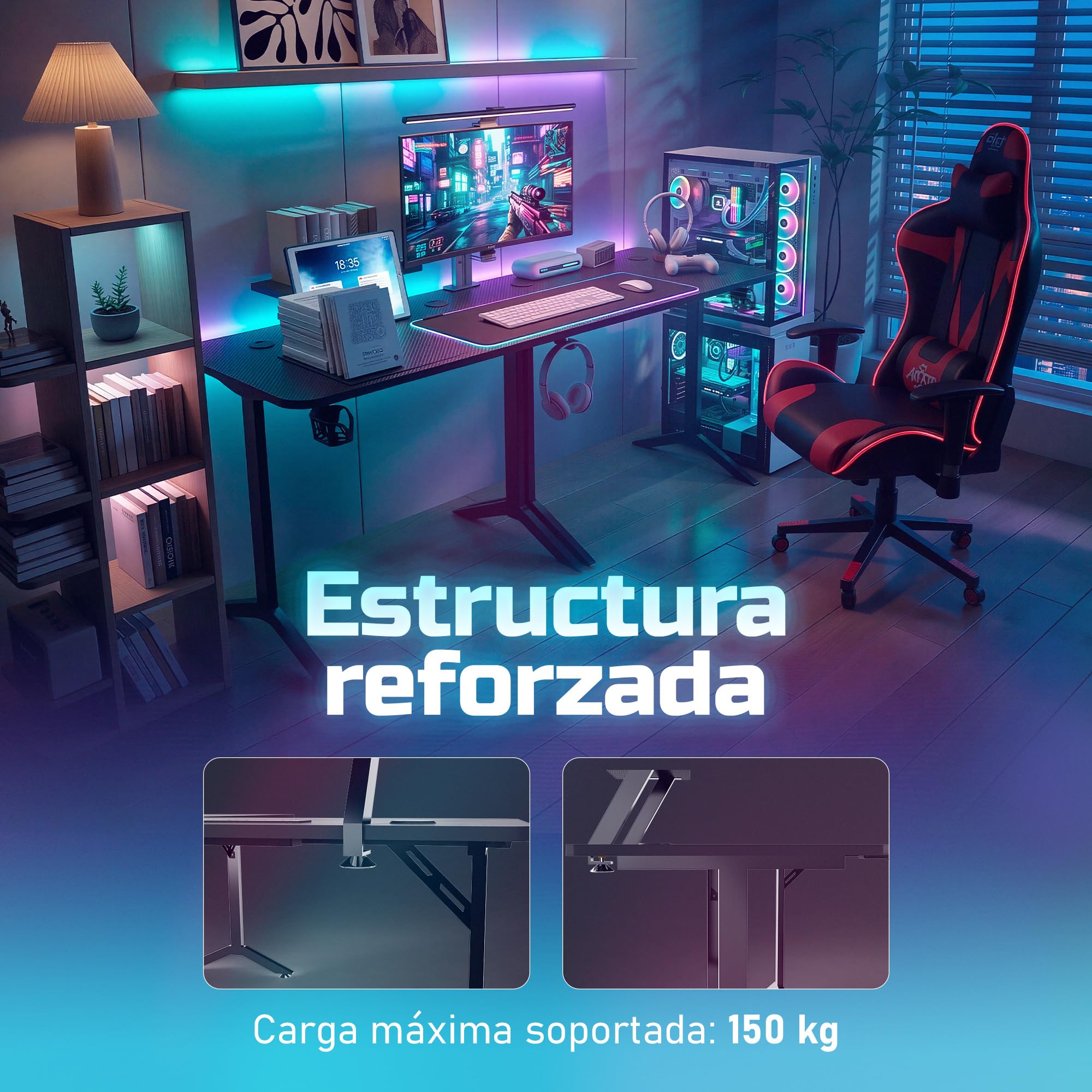 Unicview Escritorio Esquinero o Lineal 2 en 1 para Gaming y Oficina, Mesa en L Modular 146x146 cm con Soporte Monitor, Mesa Esquina o Lineal Multifunción para Home Office y Setup Gamer