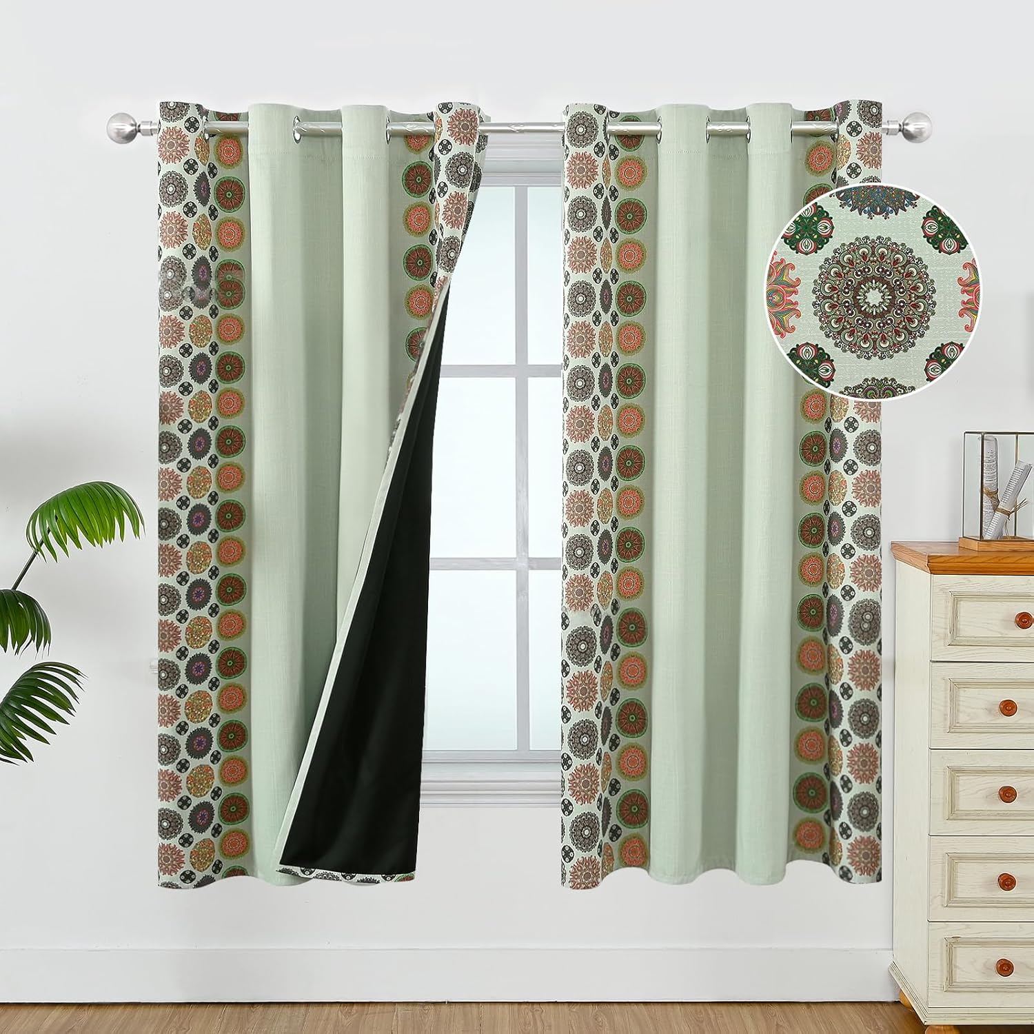 Estelar Textiler Sage Green Boho Blackout Curtains for