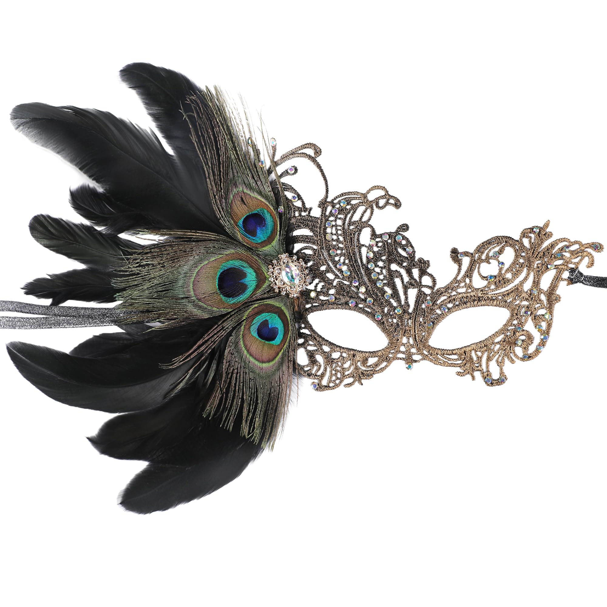 ETOFETE Lace Feather Masquerade Mask for Women - Elegant Ladies Half Face Eye Mask for Halloween Masquerade Ball Prom Party Costume