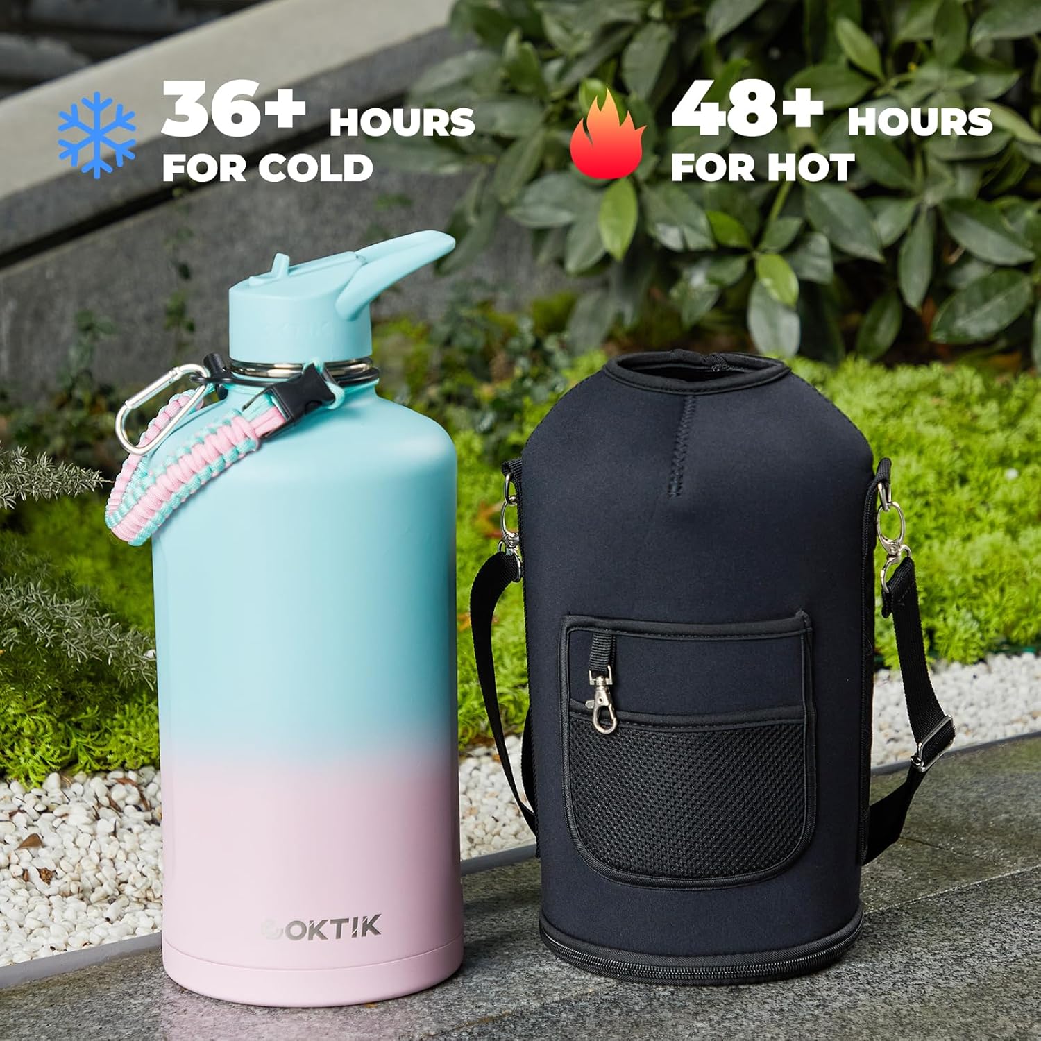 COKTIK 128oz Insulated Water Bottle - Stainless Steel Vacuum Metal, Portable 1 Gallon Large-Capacity Sports Bottle with Straw, Carry Bag and Handle Strap, Ideal for Gym & Hiking(Bubble Gum) - Image 7
