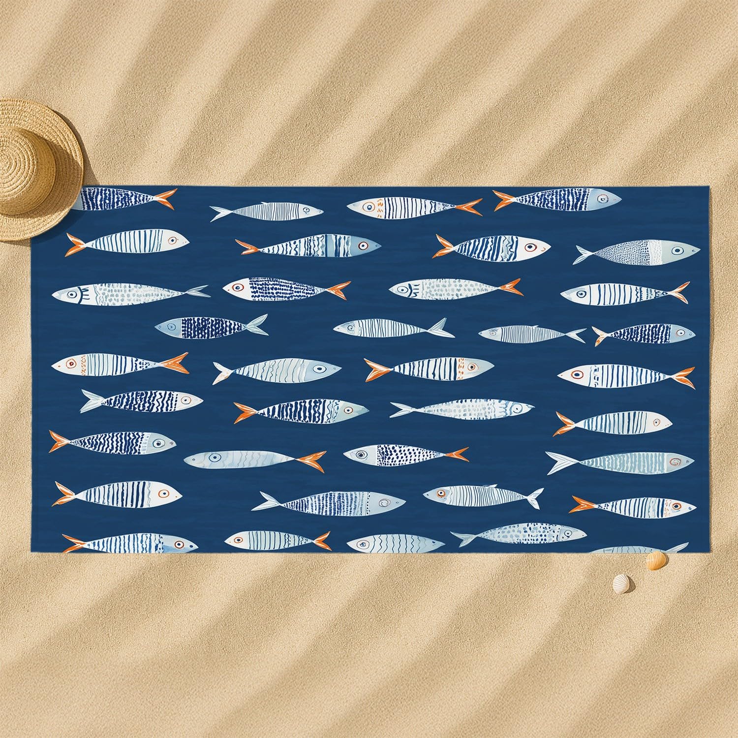 Générique Drap de Plage Anti Sable Sechage Rapide 180 cm x 160 cm Moderne Calme Serviette de Plage Microfibre Simple Frais Maritime Thème Animaux Poisson Absorbante Super Couverture de Plage